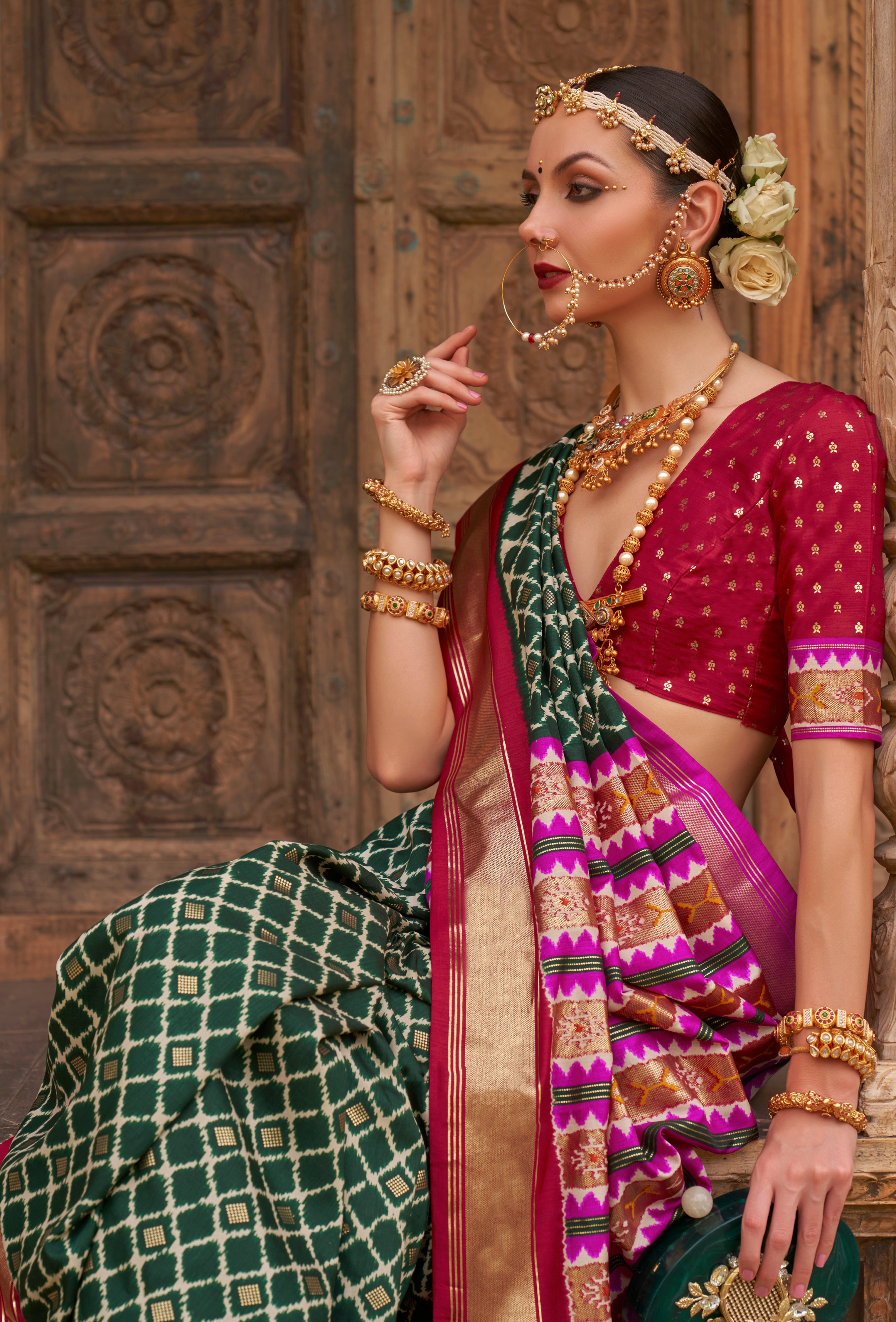 Green PV Silk Saree with Printed