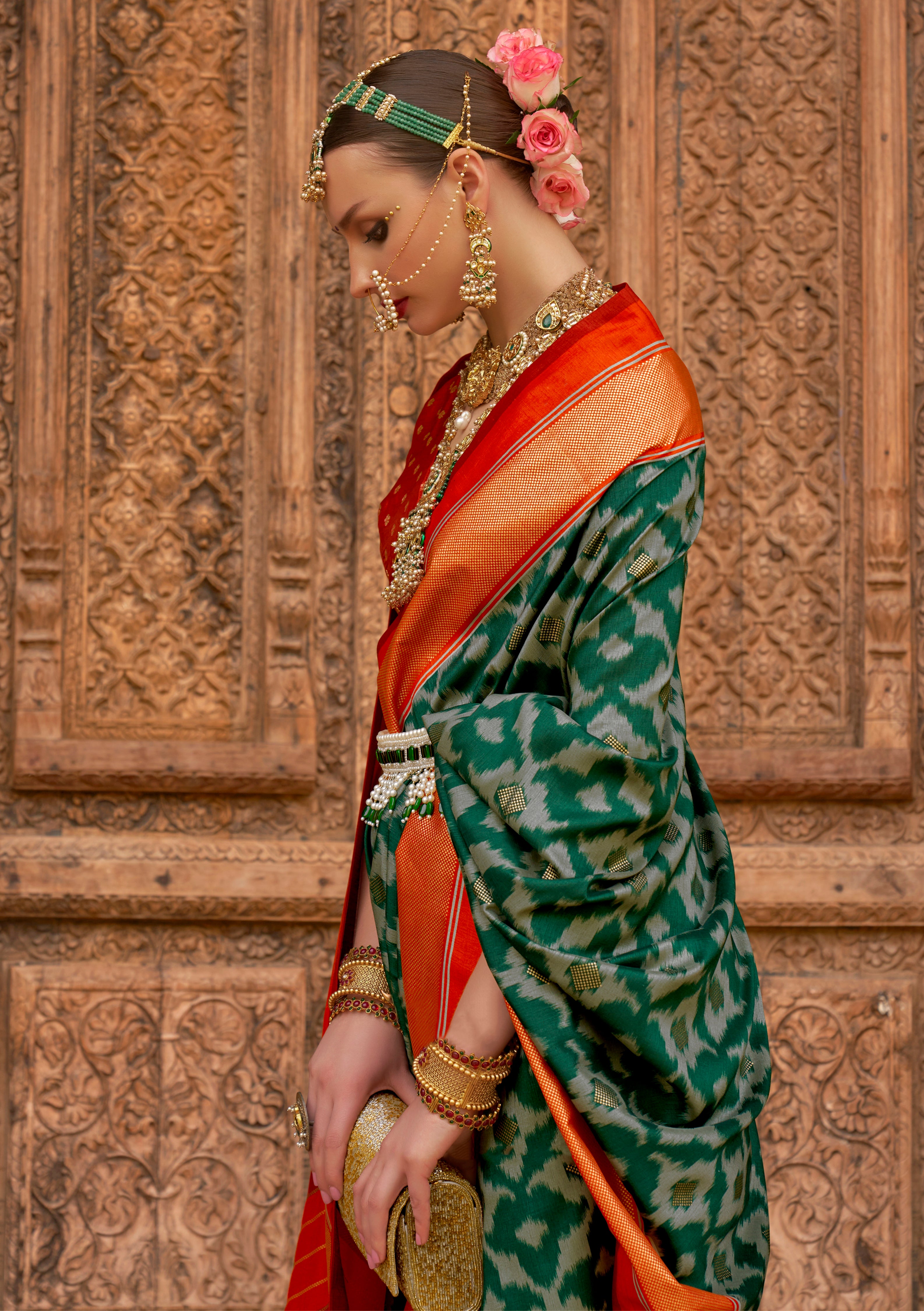 Green PV Silk Saree with Printed