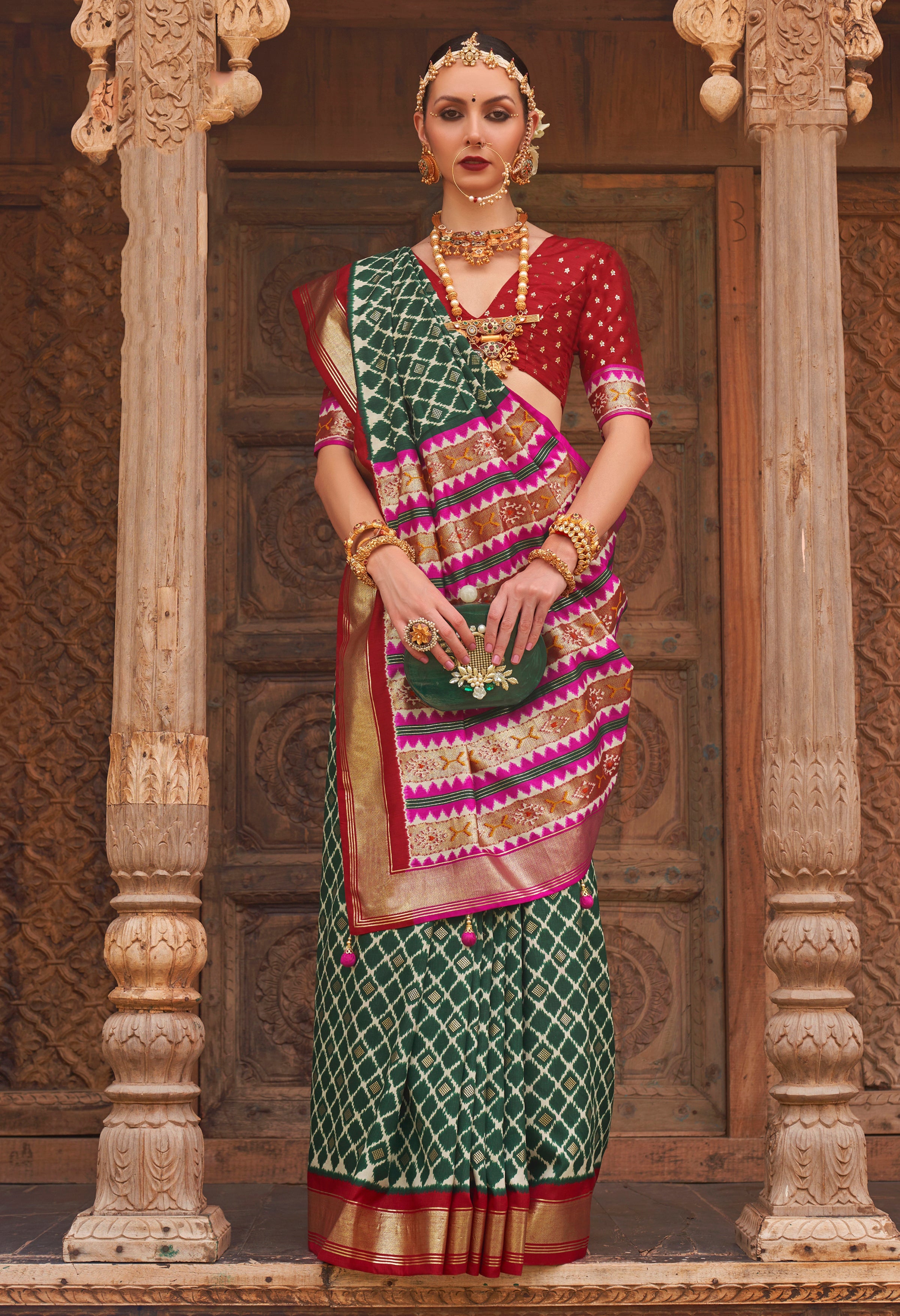 Green PV Silk Saree with Printed
