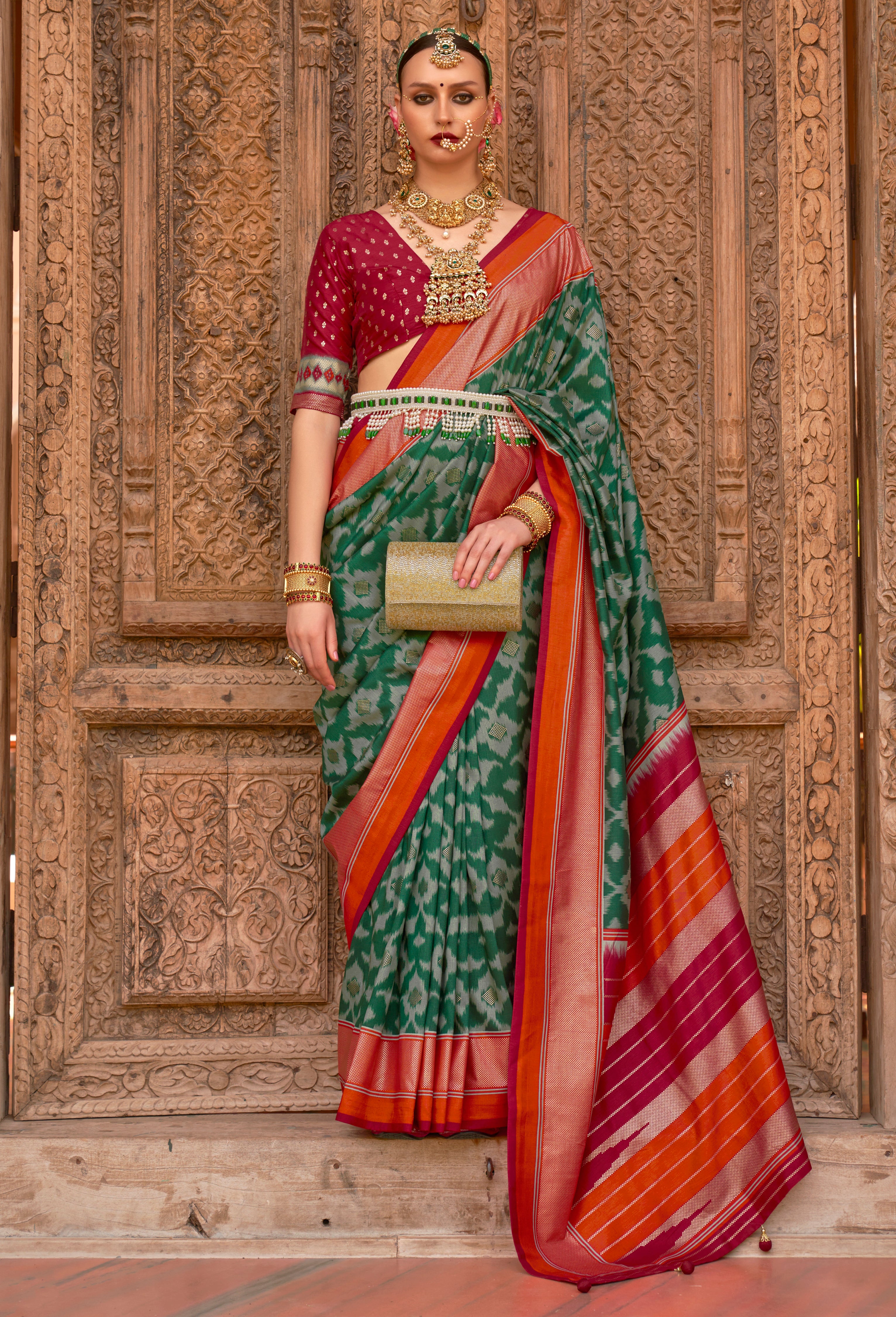 Green PV Silk Saree with Printed