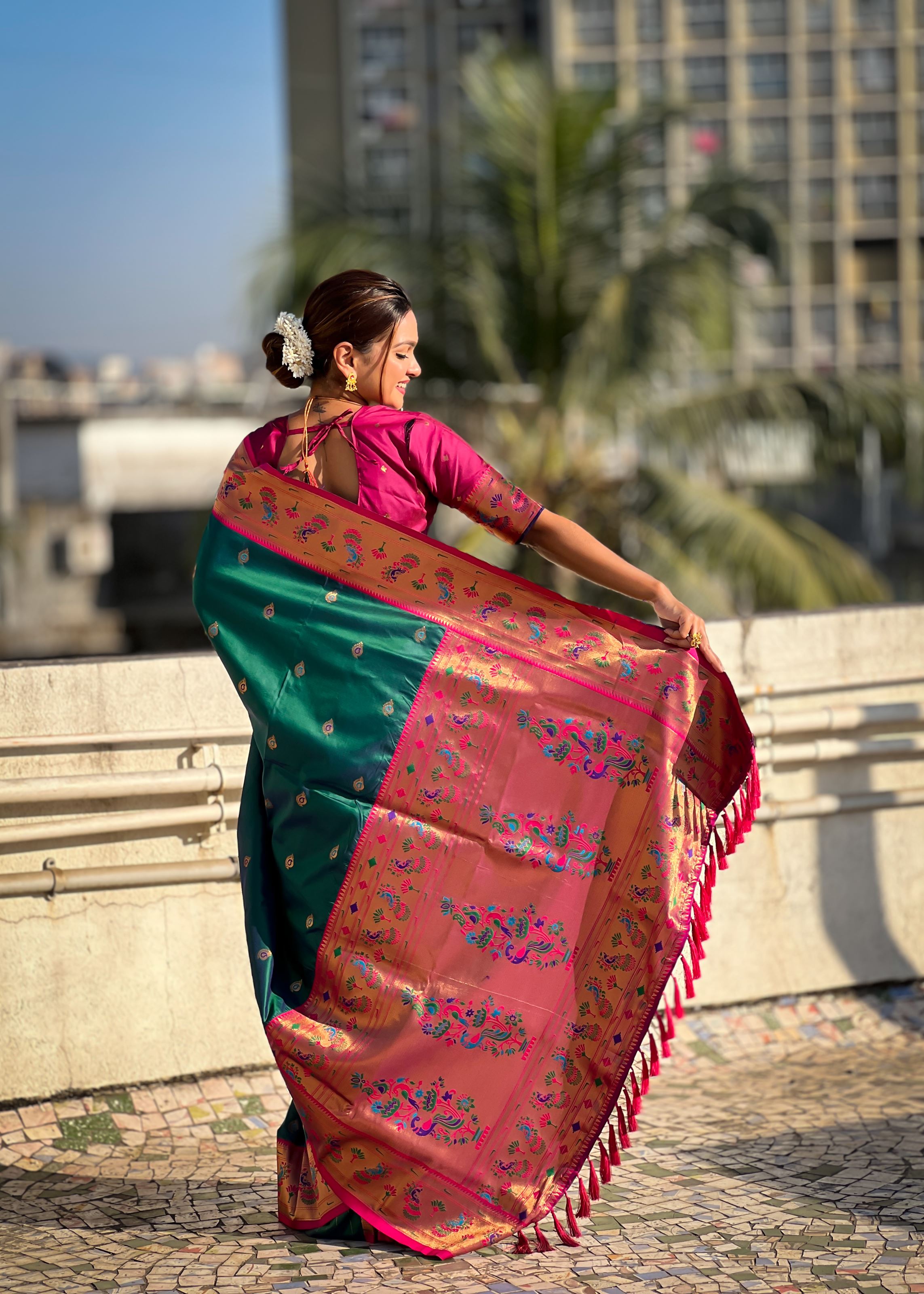 Green Silk Blend Paithani Saree