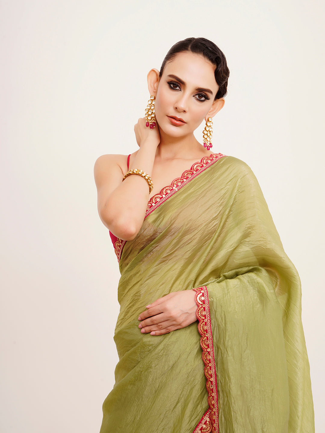 Green Tissue Embellished Sequinned Work Fancy Saree