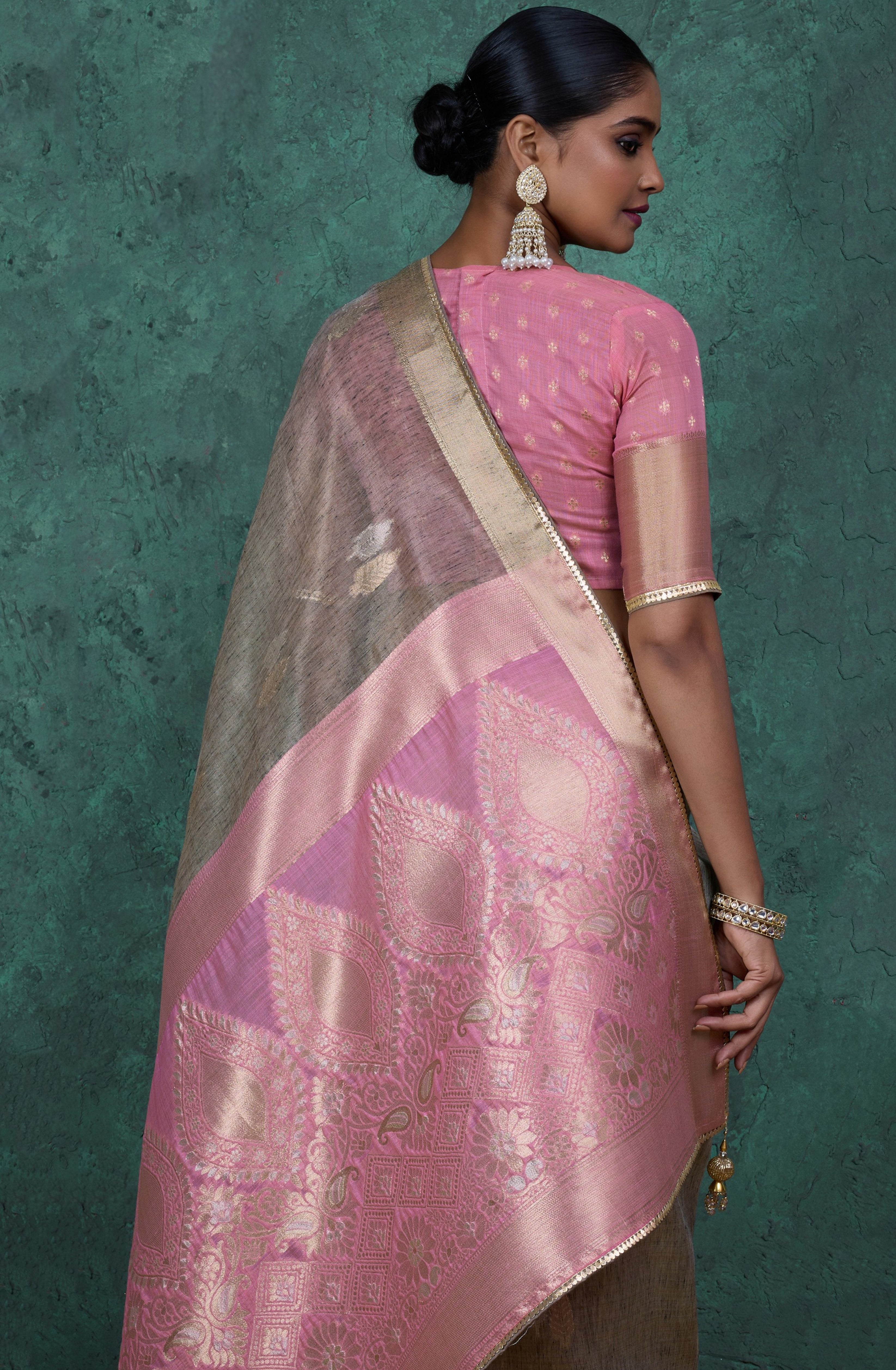 Grey Color Linen Blend Saree With Self Woven Butta