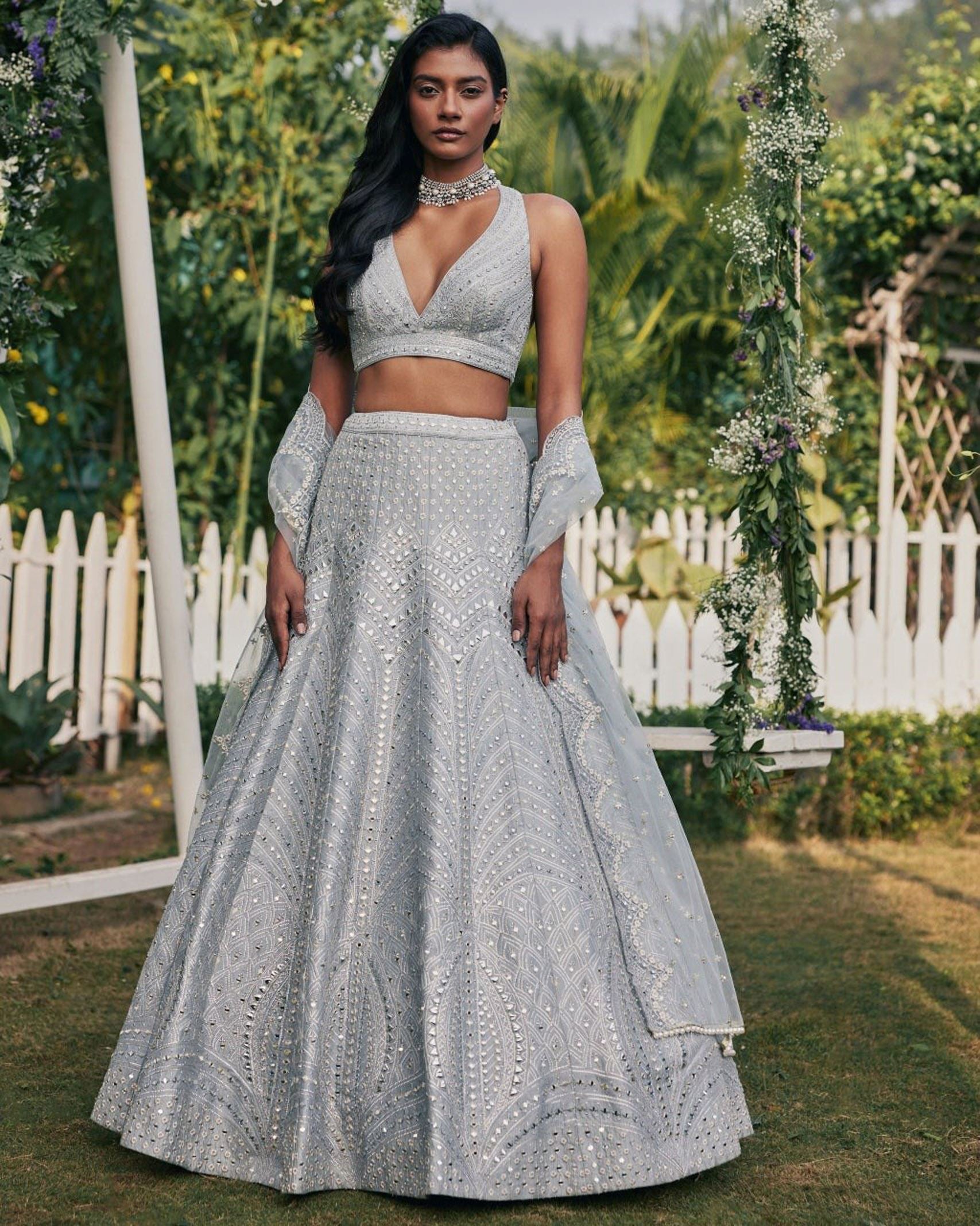 Grey Lehenga Choli With Sequence With Thread And Jari Embroidery Work