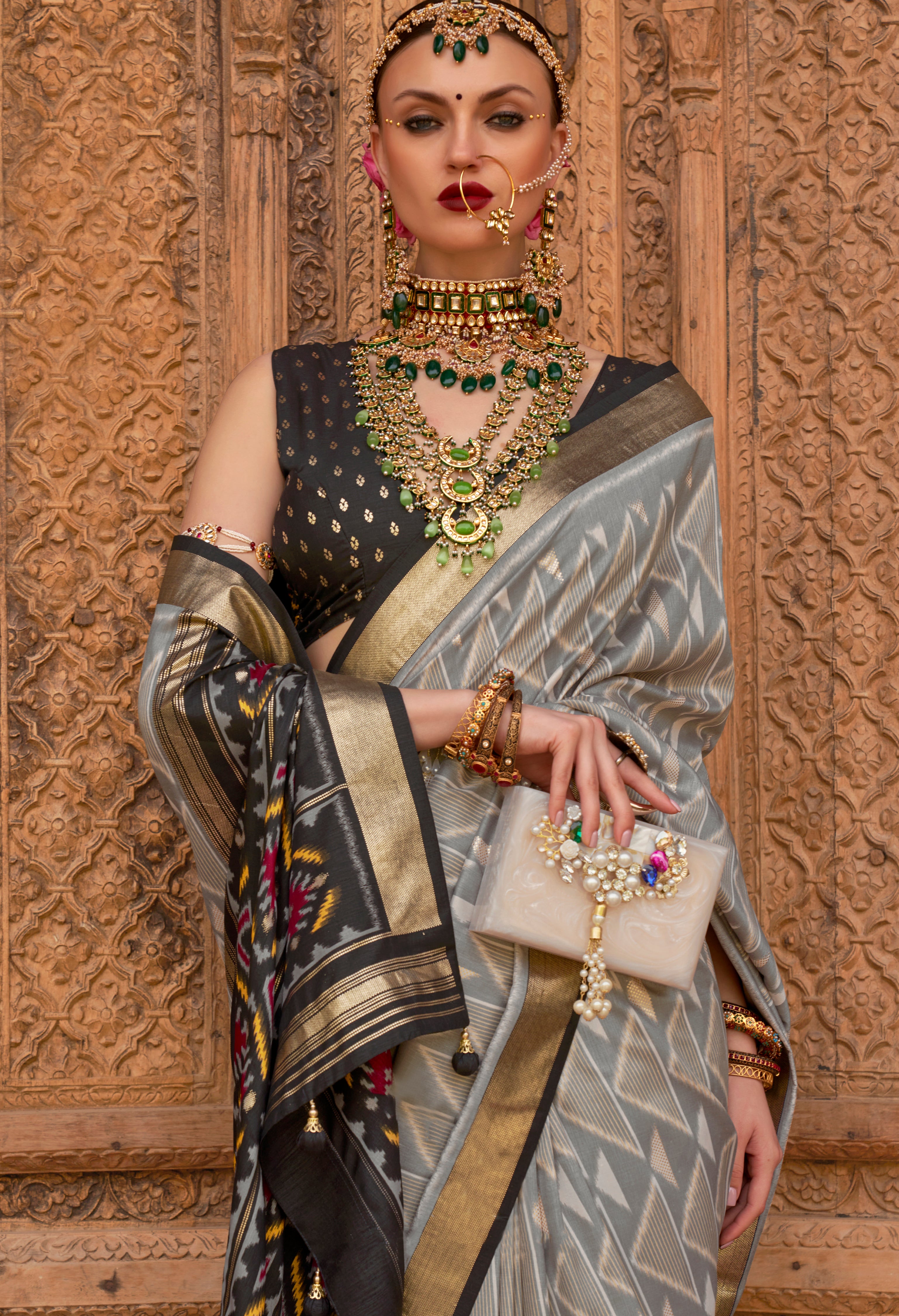 Grey PV Silk Saree with Printed