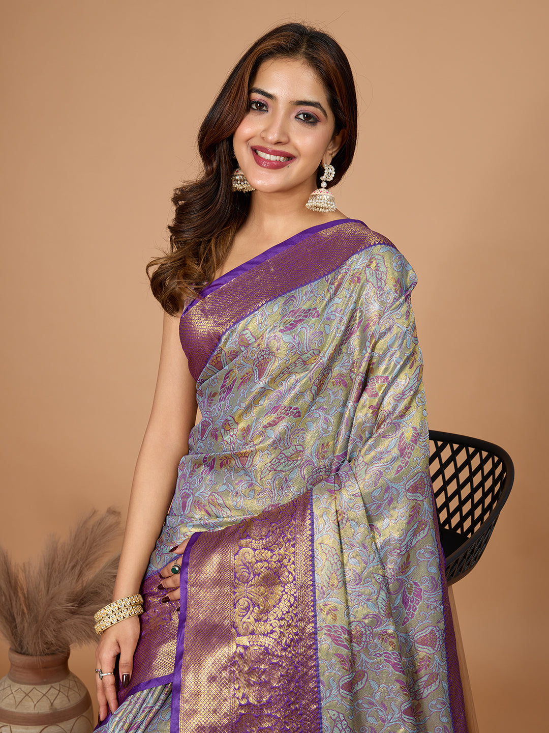 Grey Soft Silk Heavy Woven Jari Designer Adorable Ethnic Saree