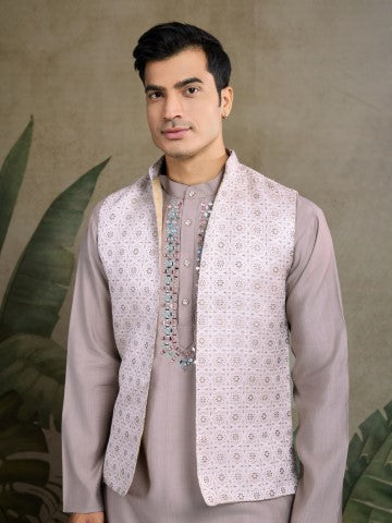 Grey Viscose Silk Ceremonial Kurta with Jacket