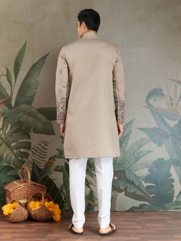 Heavy Stylish Viscose Silk Embroidered Ivory Kurta with Dupatta