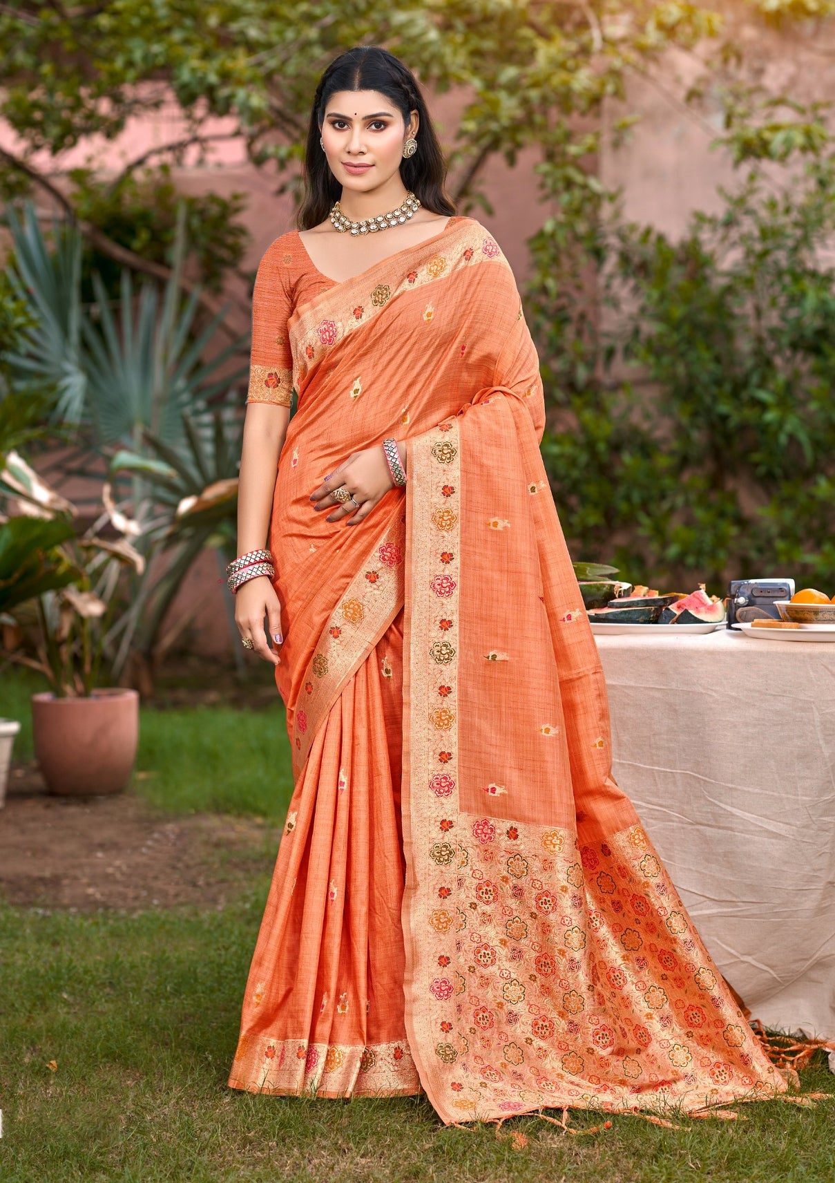 Heirloom Green Assam Silk Meenakari Festival Saree