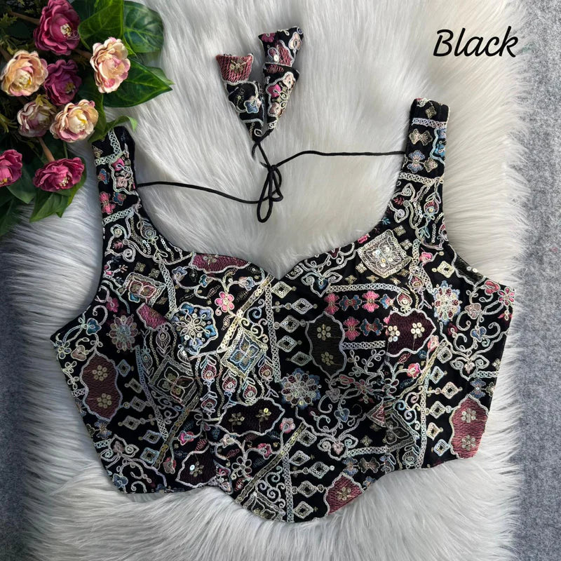 Jet Black Luxe Corset Sequins Embroidered Blouse Fox Georgette Partywear