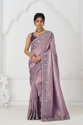 Latest Blue Pure Dola Viscouse Silk Saree With Sequins And Beads Embroidery