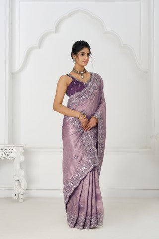 Latest Blue Pure Dola Viscouse Silk Saree With Sequins And Beads Embroidery