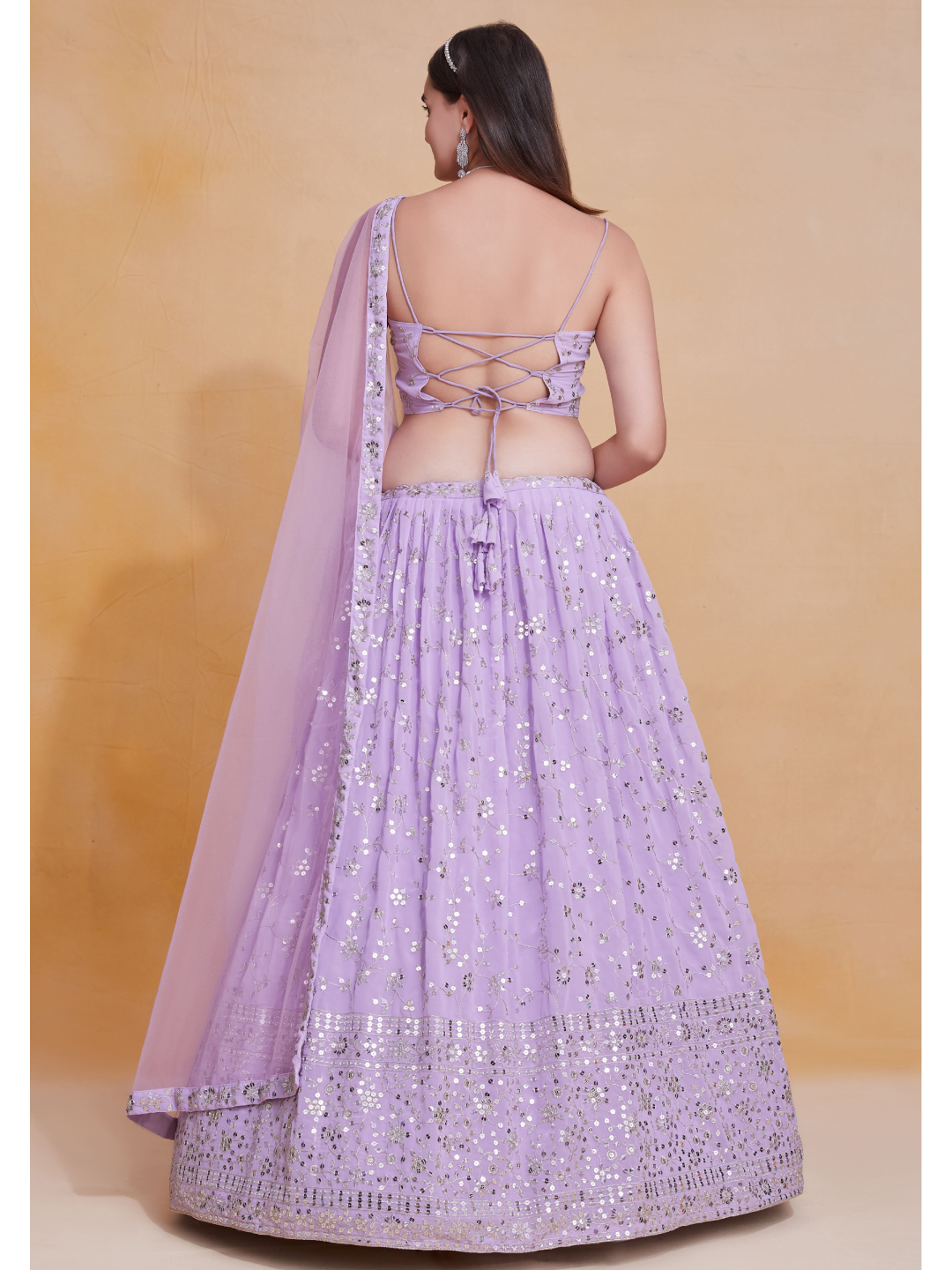 Lavender Georgette Sequence Embroidery Work Lehenga Choli