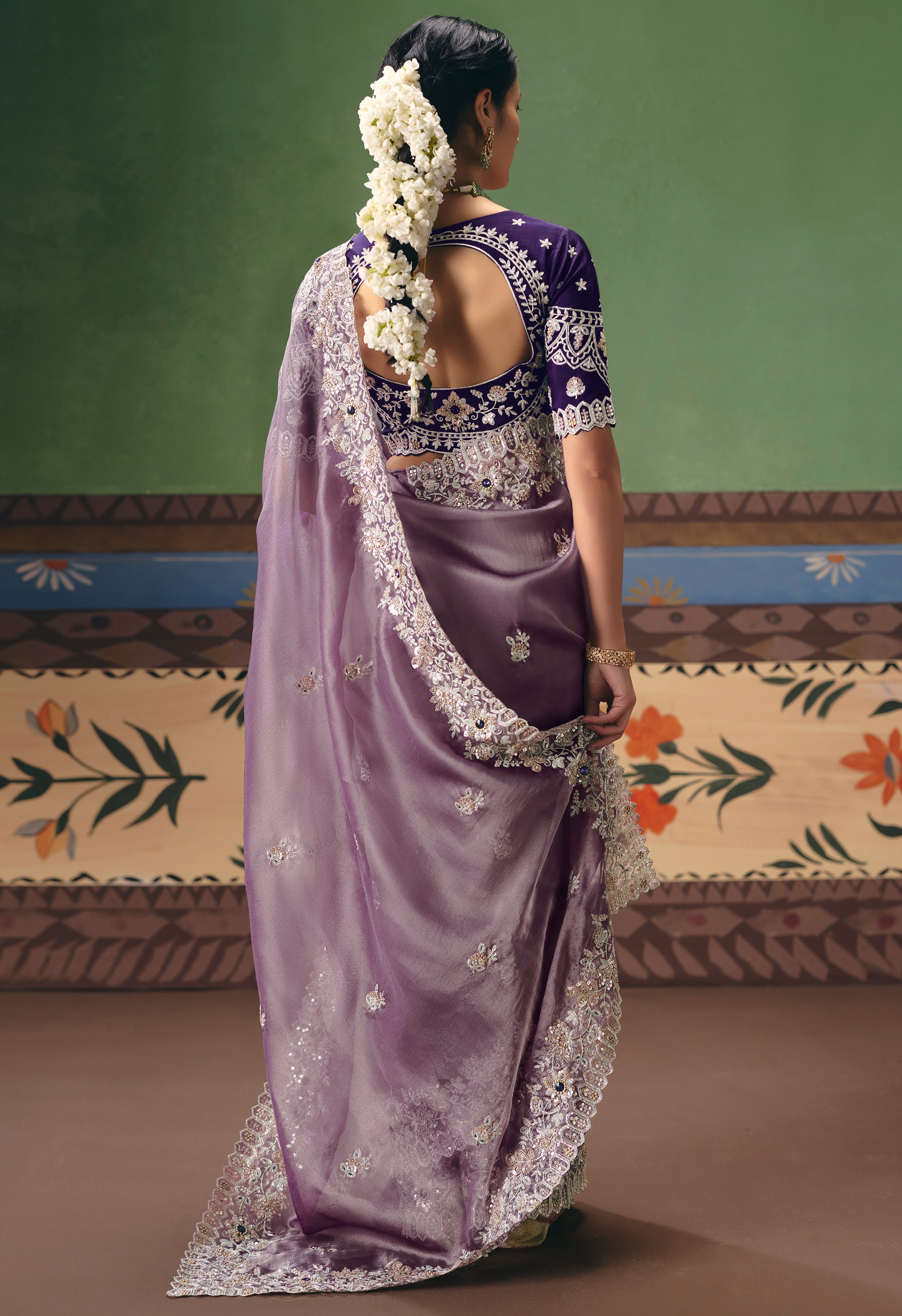 Lavender Saree With Heavy Designer Embroidery, Sequince, Stone, Pearl With Beads Work