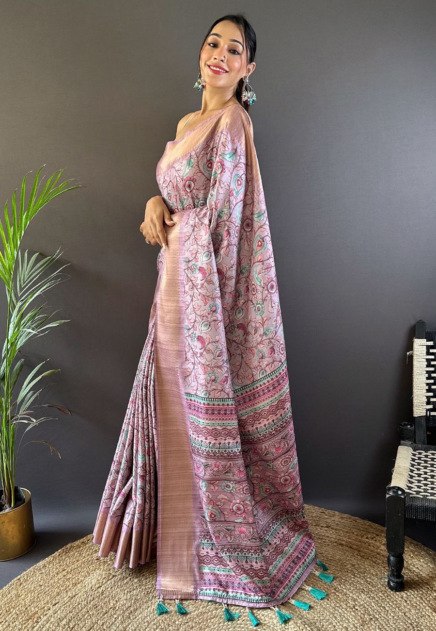 Lavender Silk Cotton Kalamkari Printed Saree