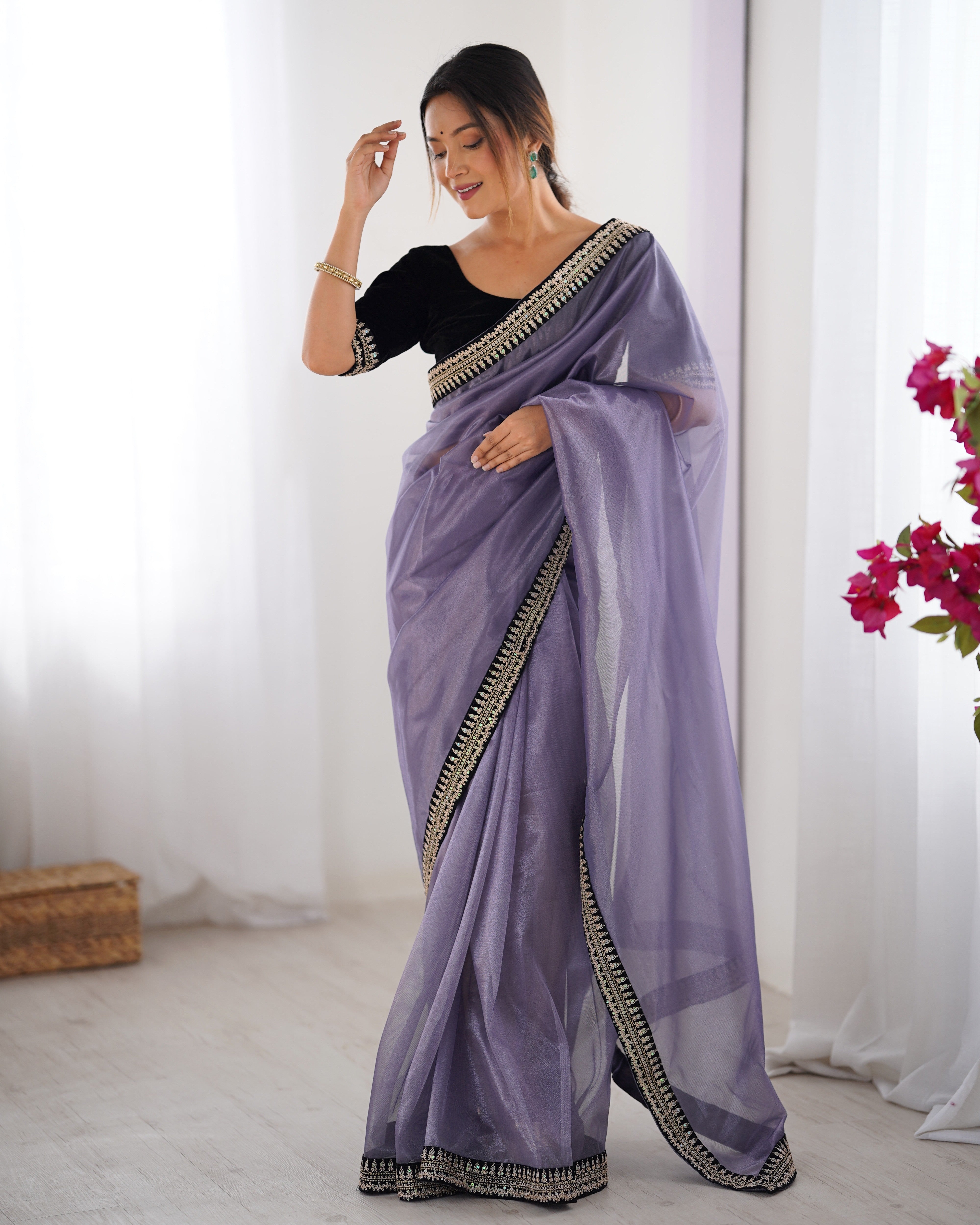 Lavender Twill Net Beautiful Sophisticated Rich Girlie Saree