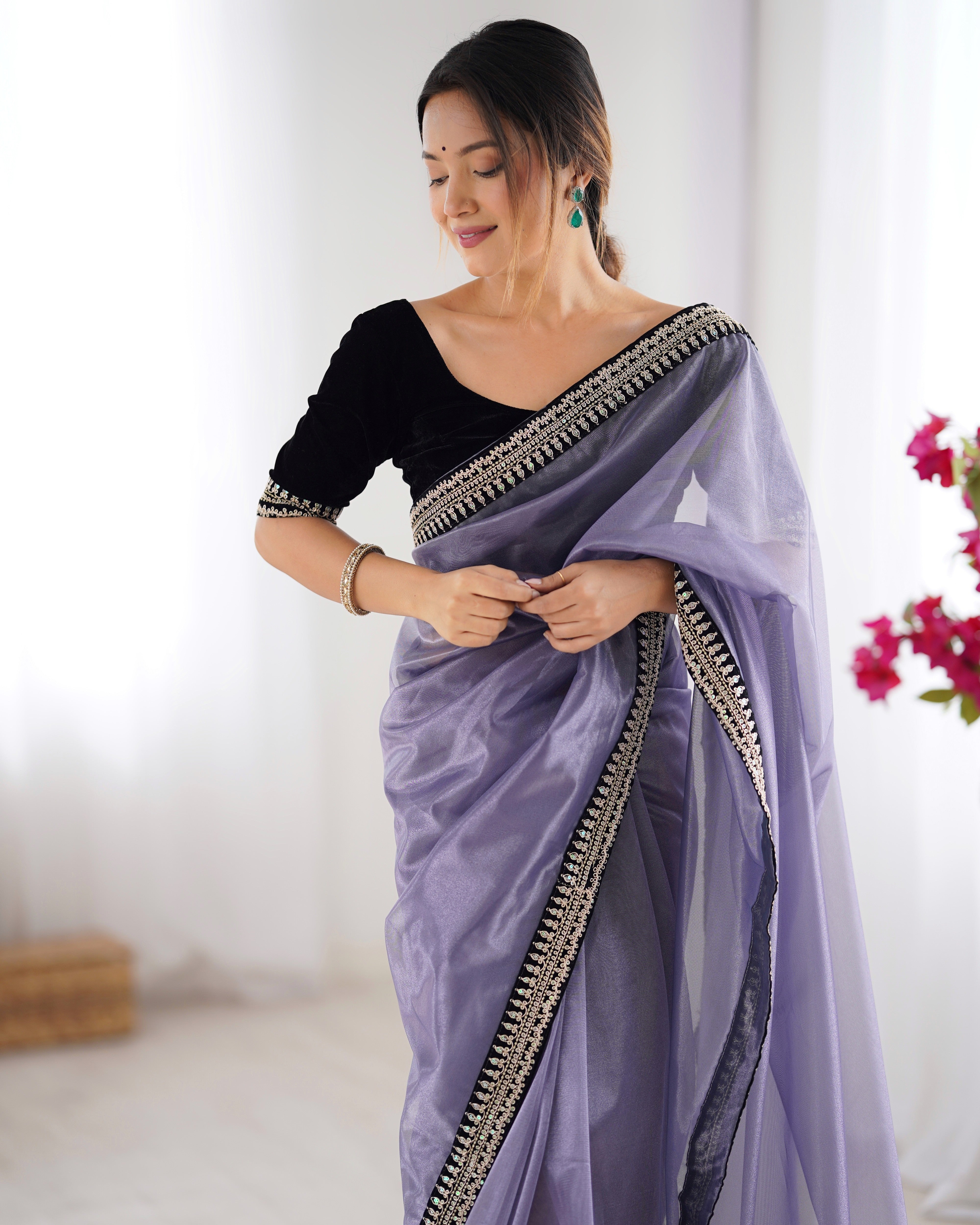 Lavender Twill Net Beautiful Sophisticated Rich Girlie Saree