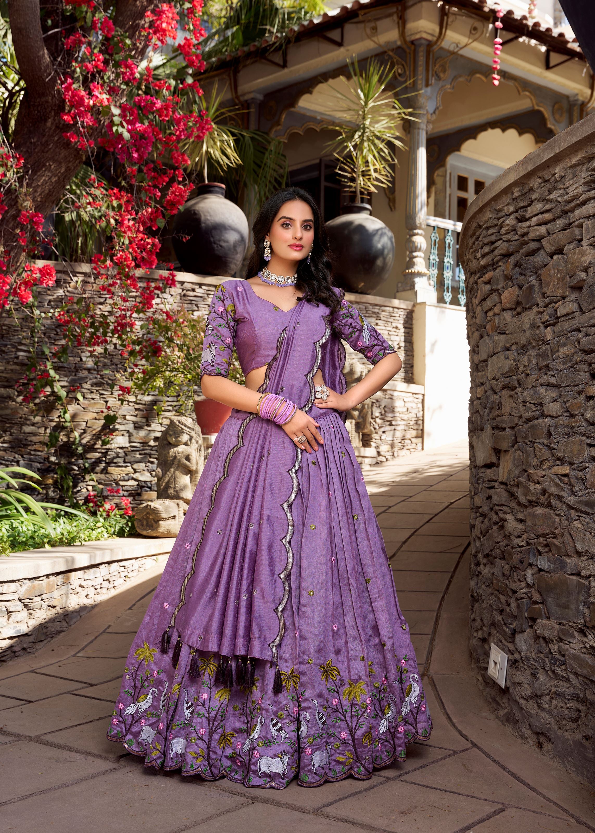 Lavender Vichitra Lehenga with Sequins & Fine Threadwork