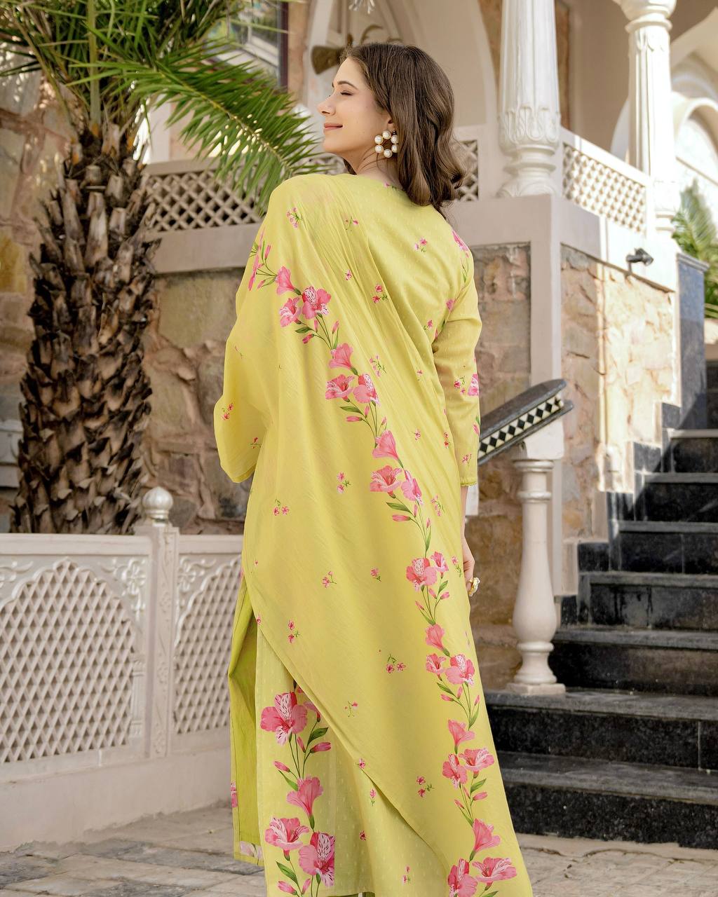 Lemon Chanderi Butti Kurta Pant Set Printed