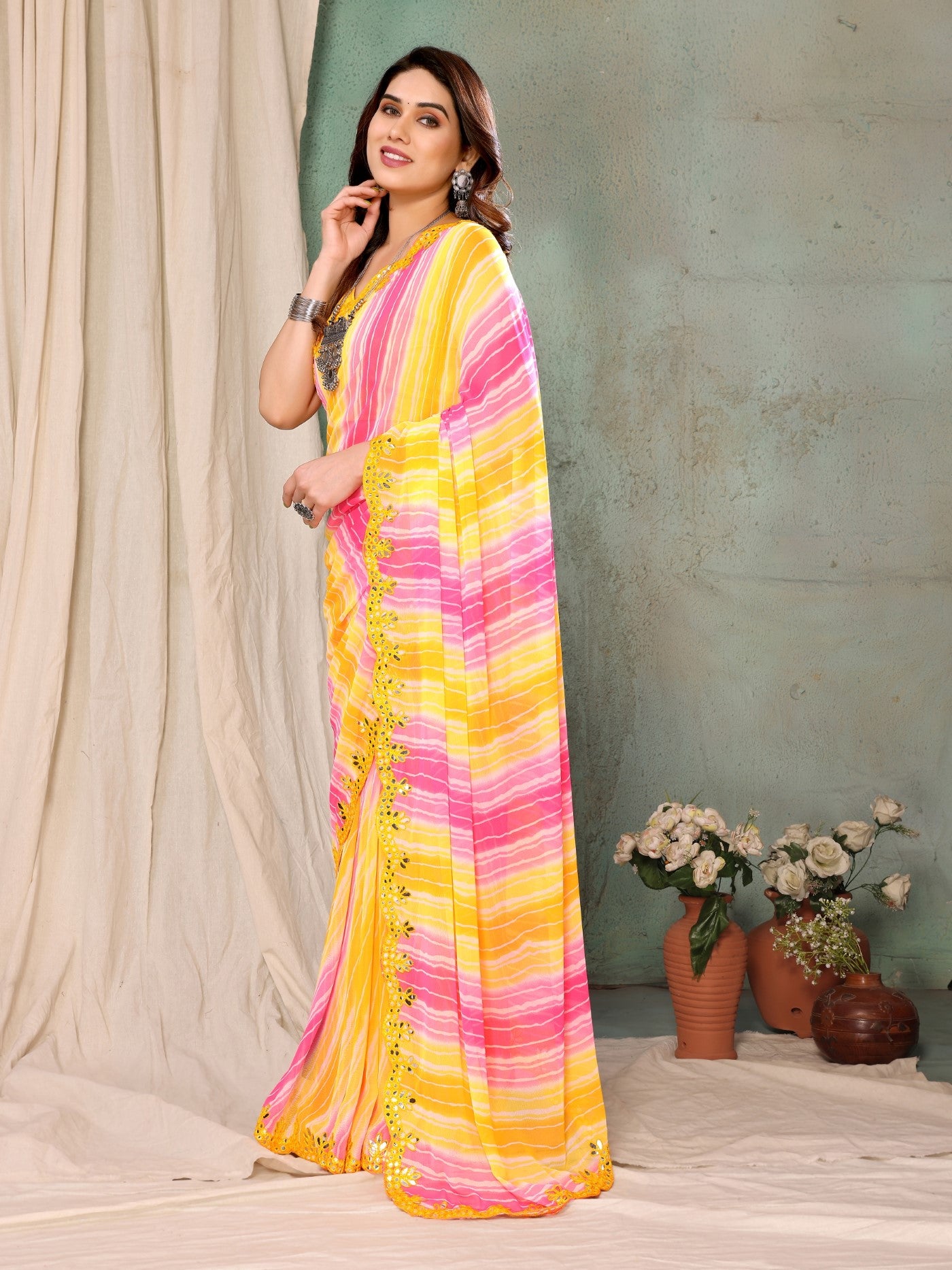 Lemon Georgette Saree with Fancy Printed Design