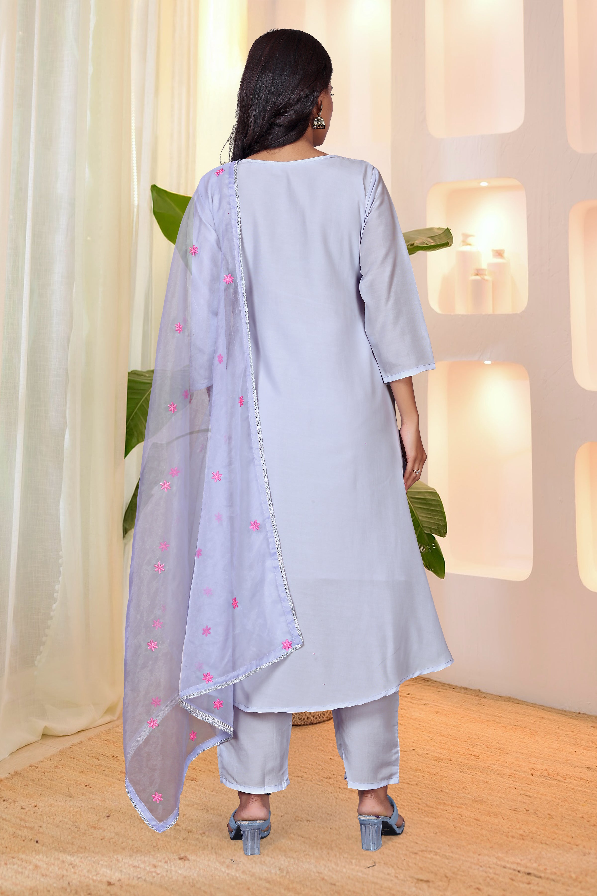 Light Blue Parampara Silk Kurta Pant Set With Heavy Thread Embroidery Work