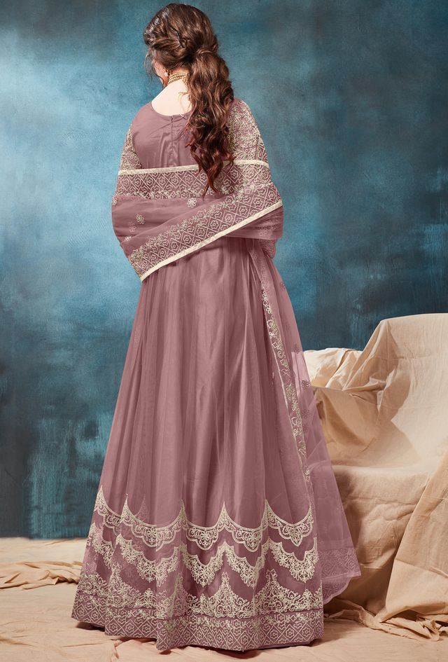 Light Brown Net Embroidered Anarkali Suits