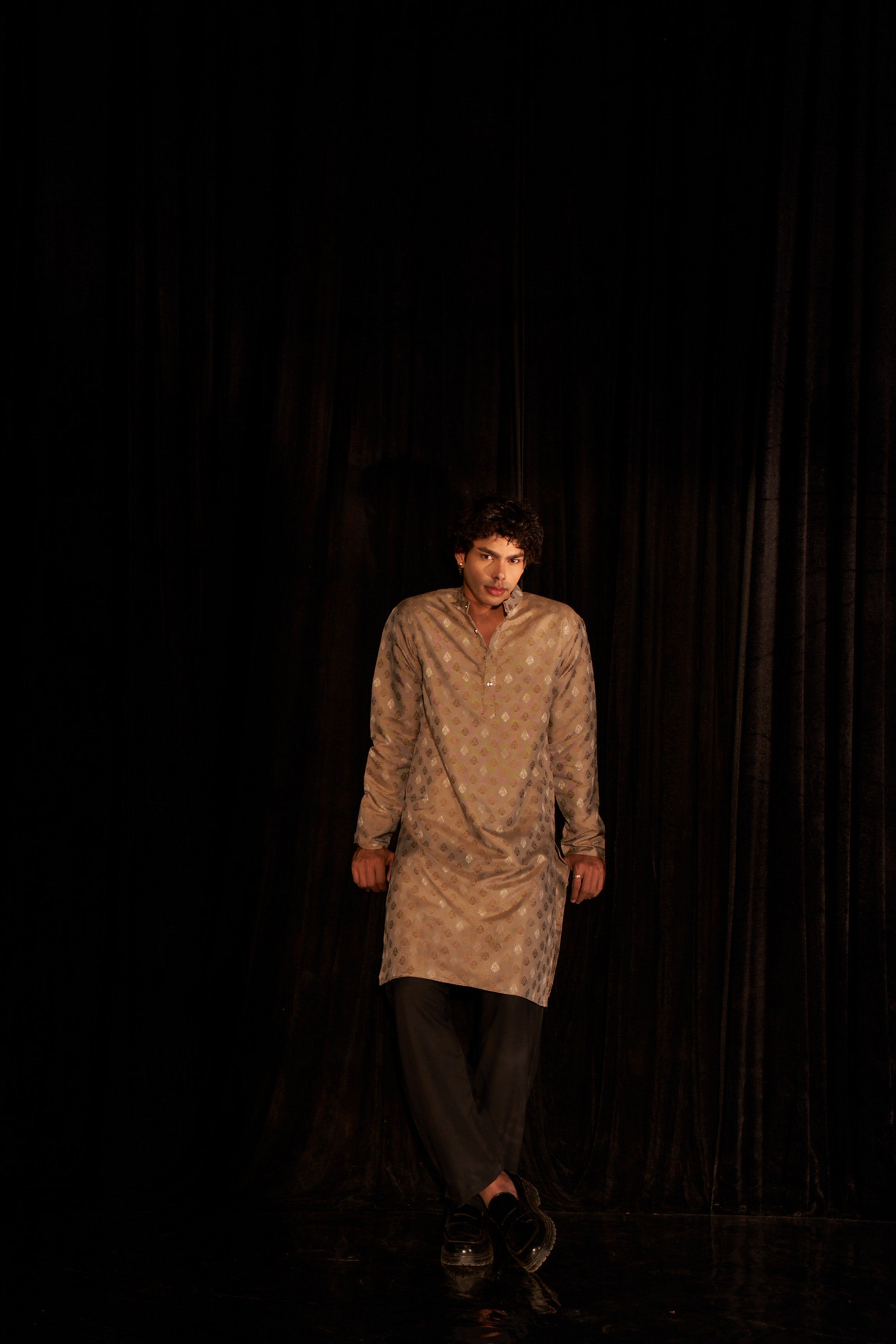 Light Brown Viscose Wevon Kurta Payjama – Subtle Designer Appeal