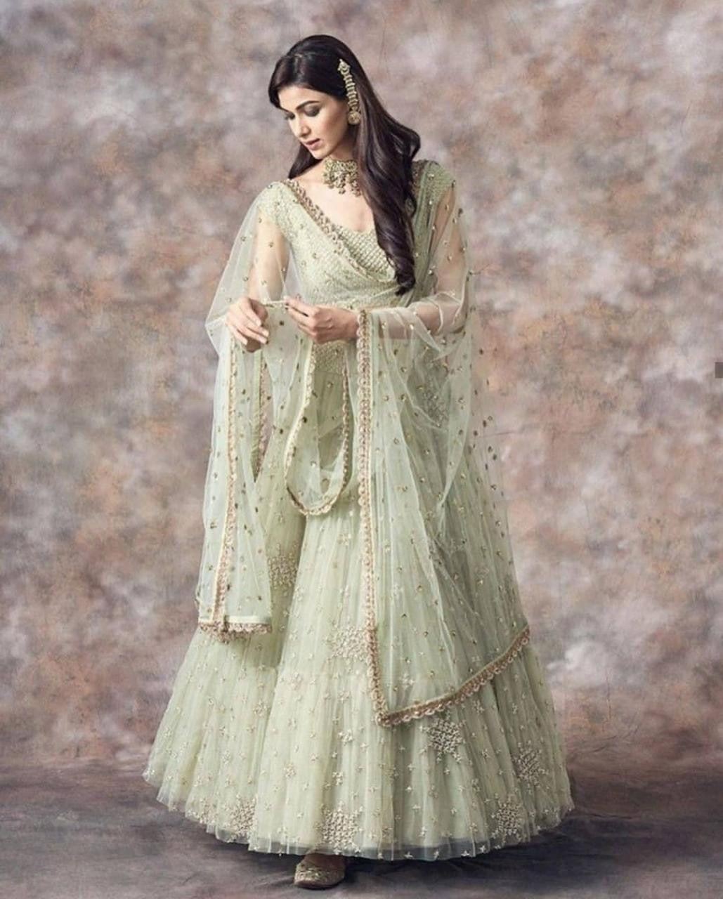 Light Green Lehenga Choli With Embroidery Work