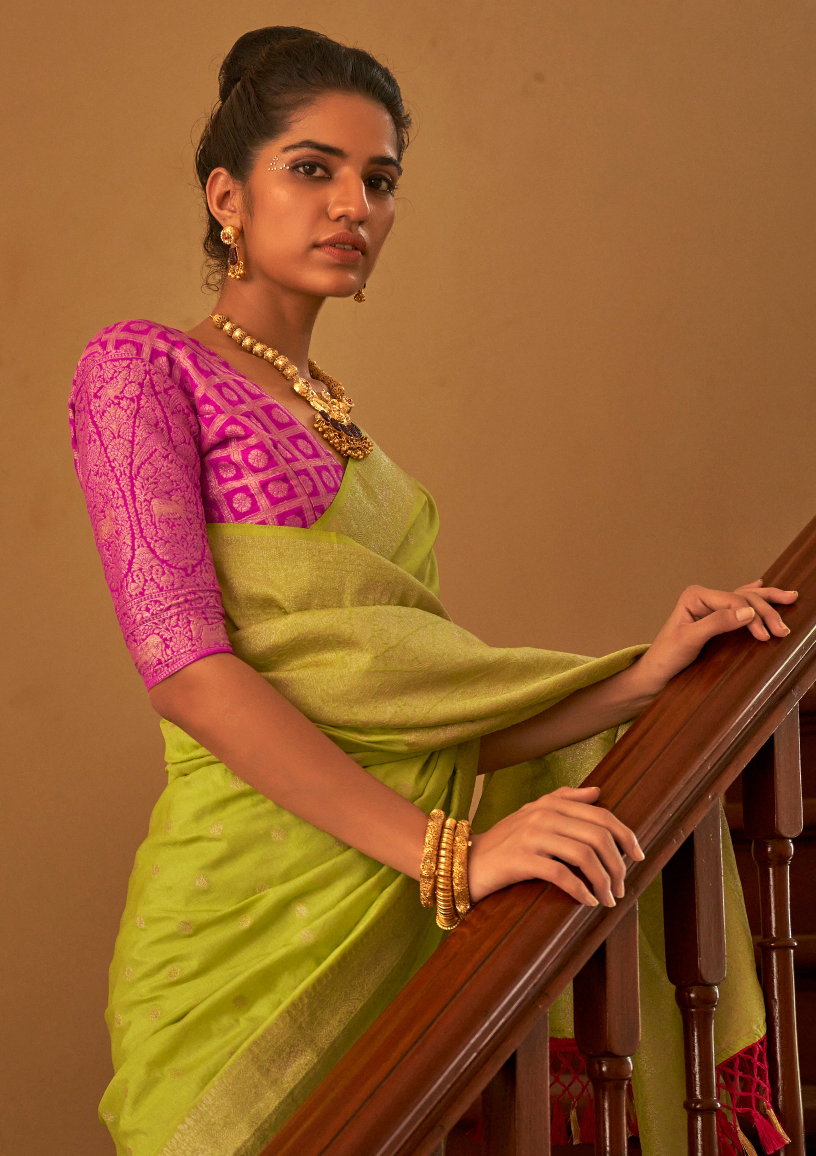 Light Green Nylon Saree With Jacquard Woven Work