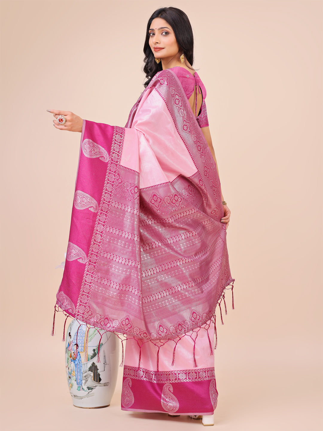 Light Pink Lichi Silk Woven Designer Festive Graceful Saree