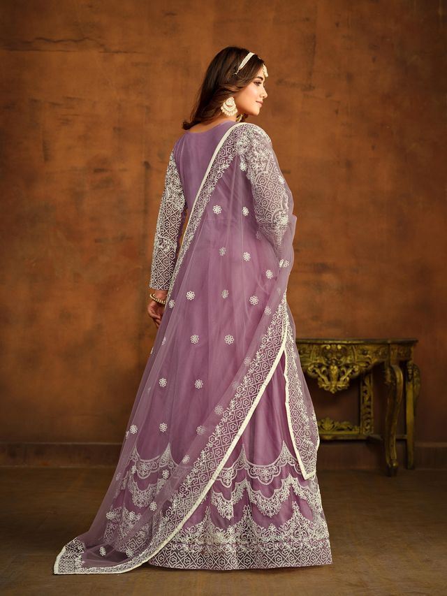 Light Purple Anarkali Suit With Heavy Thread Embroidery Work