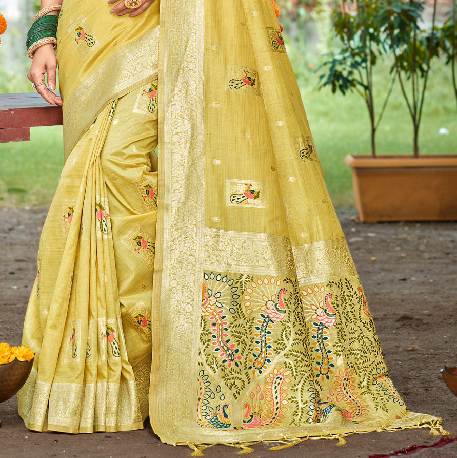 Luxurious Yellow Assam Silk Meenakari Festival Saree