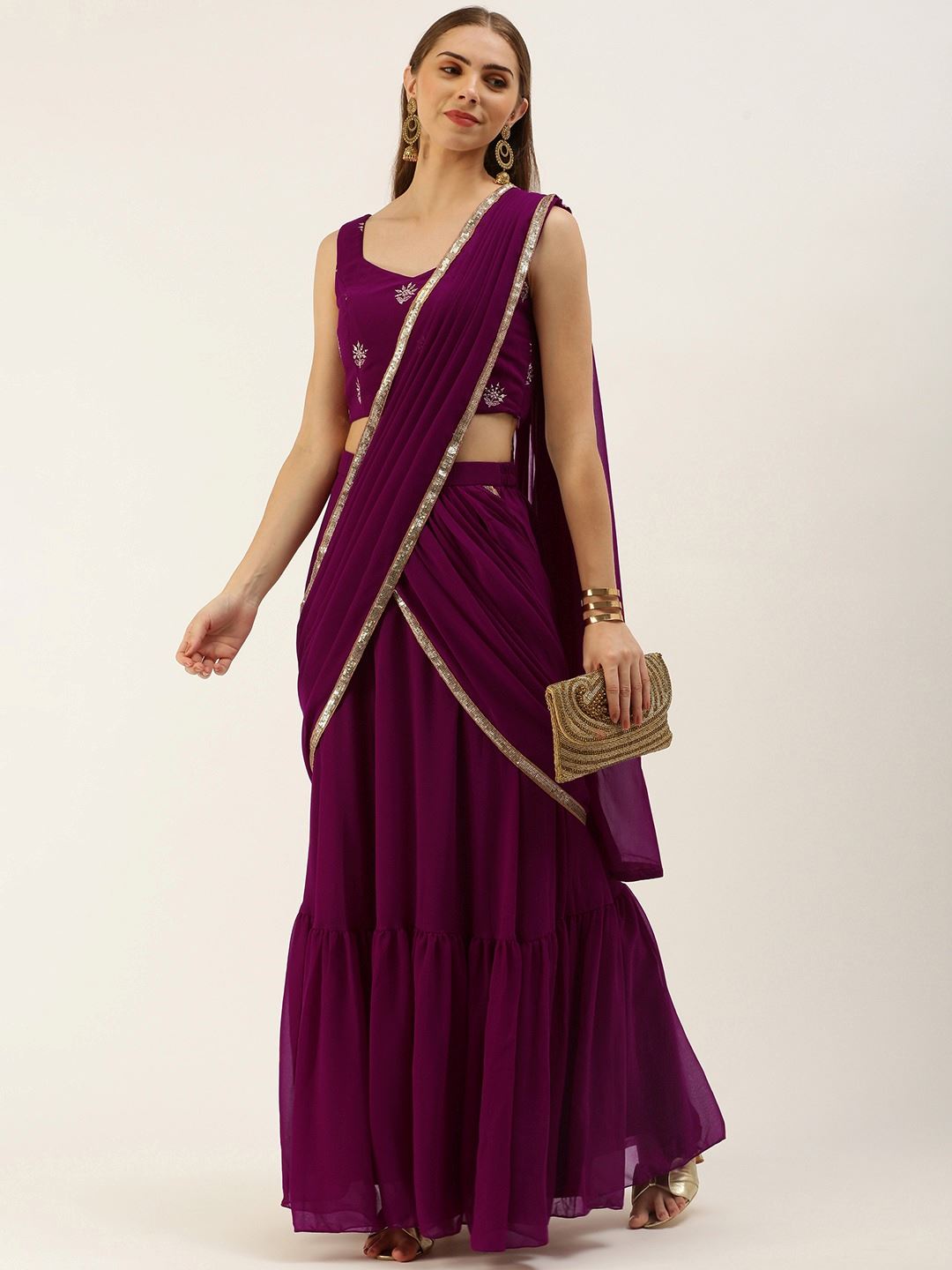 Magenta Lehenga Choli with Thread Embroidery With Sequins Work