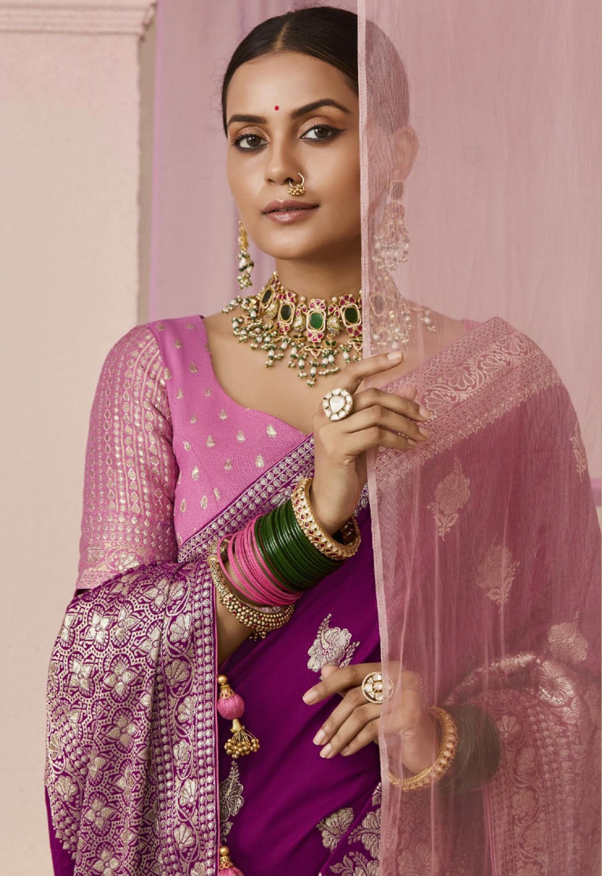Magenta Saree With Jacquard Woven Work