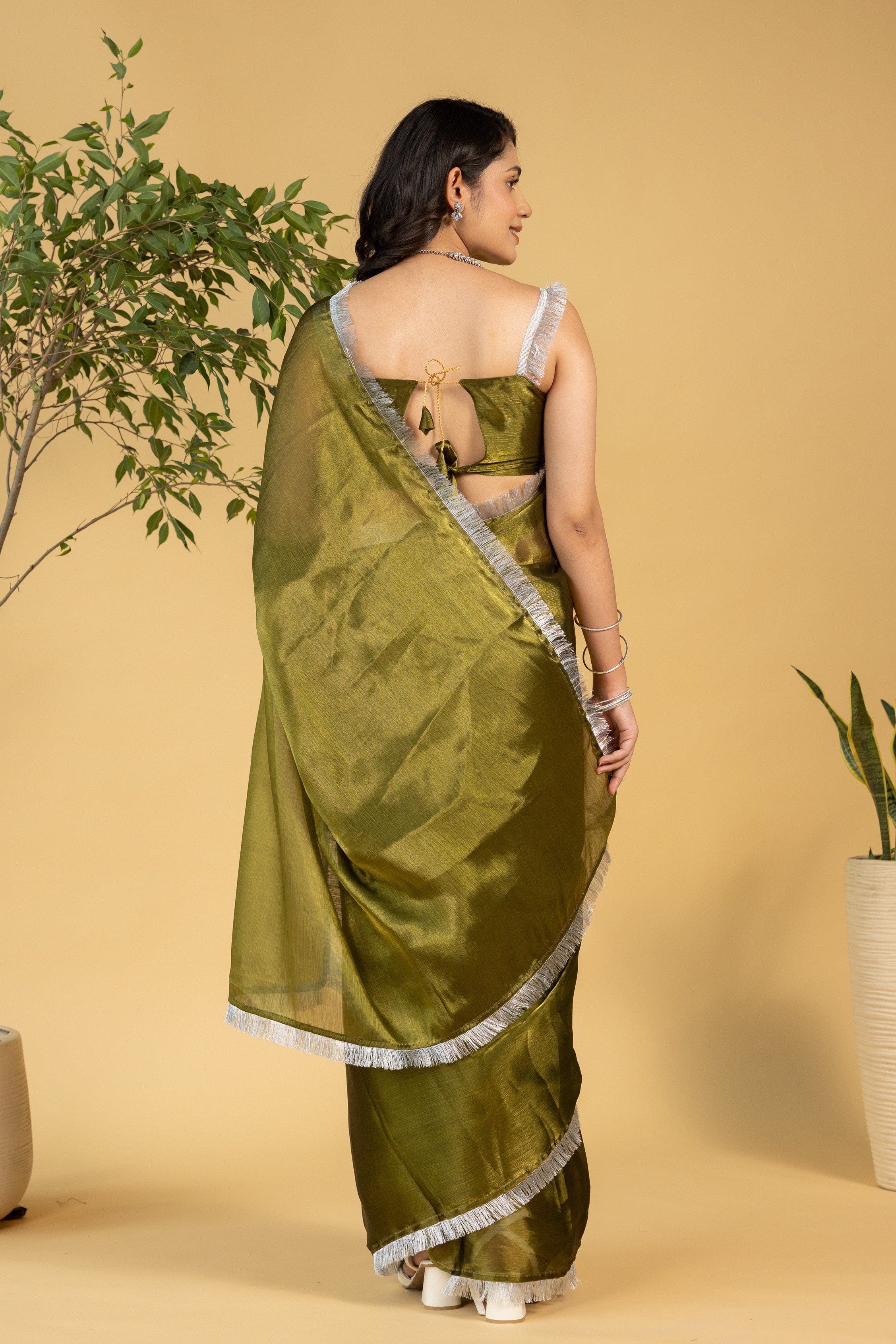 Mahendi Chiffon Ready To Wear Saree For Graceful Bollywood Style Saree