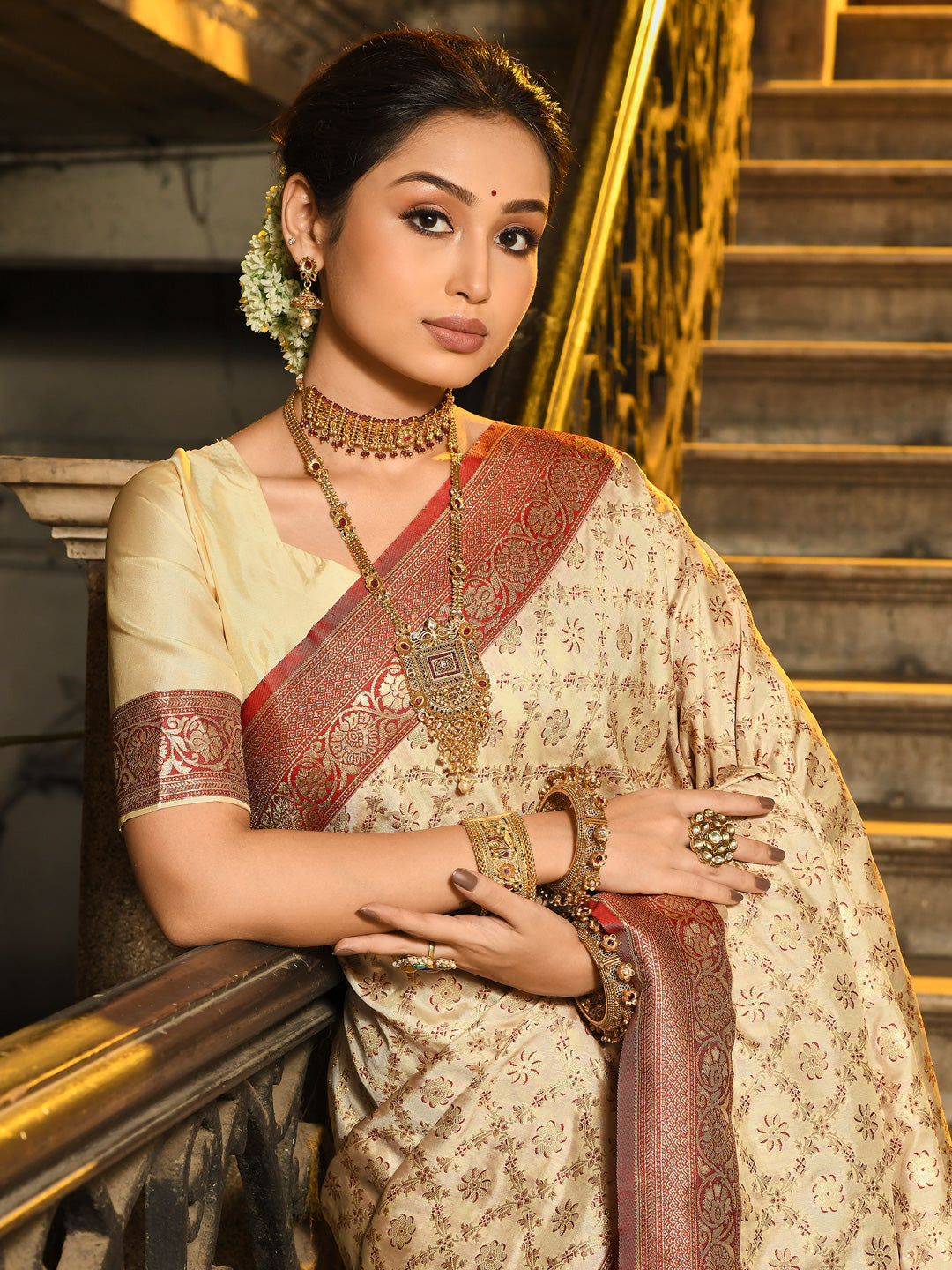 Maroon Banarasi Silk Saree With Woven Jacquard Designer Ceremonial Saree