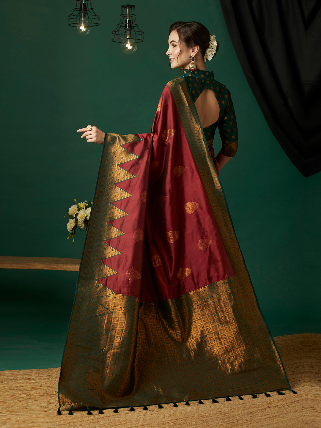 Maroon Banarasi Silk Woven Jari Designer Heavy And Ethnic Partywear Saree