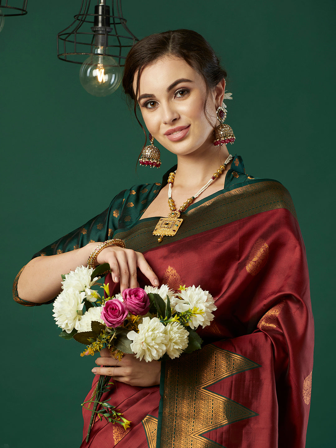 Maroon Banarasi Silk Woven Jari Designer Heavy And Ethnic Partywear Saree