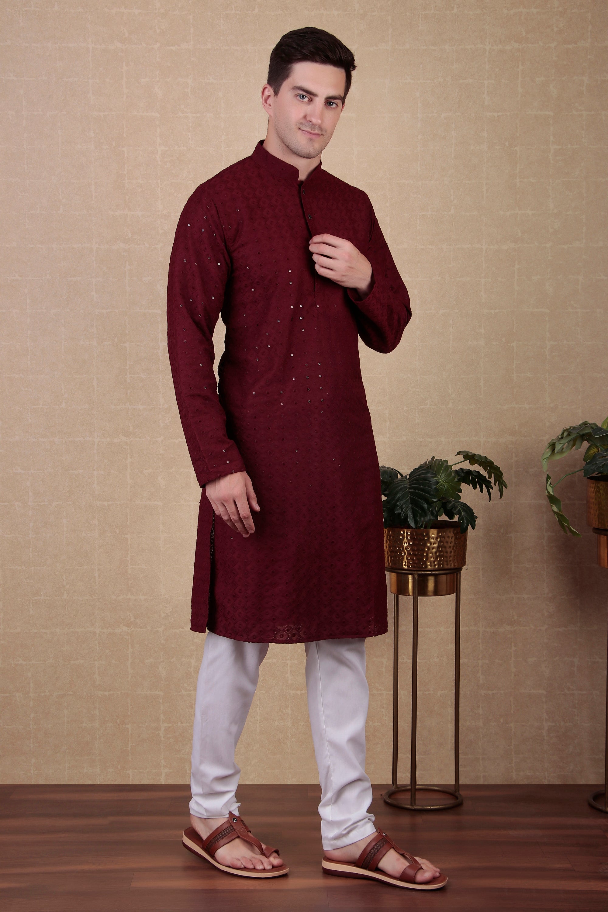 Maroon Bollywood Style Kurta Payjama Set with Sequins – Rich and Glamorous