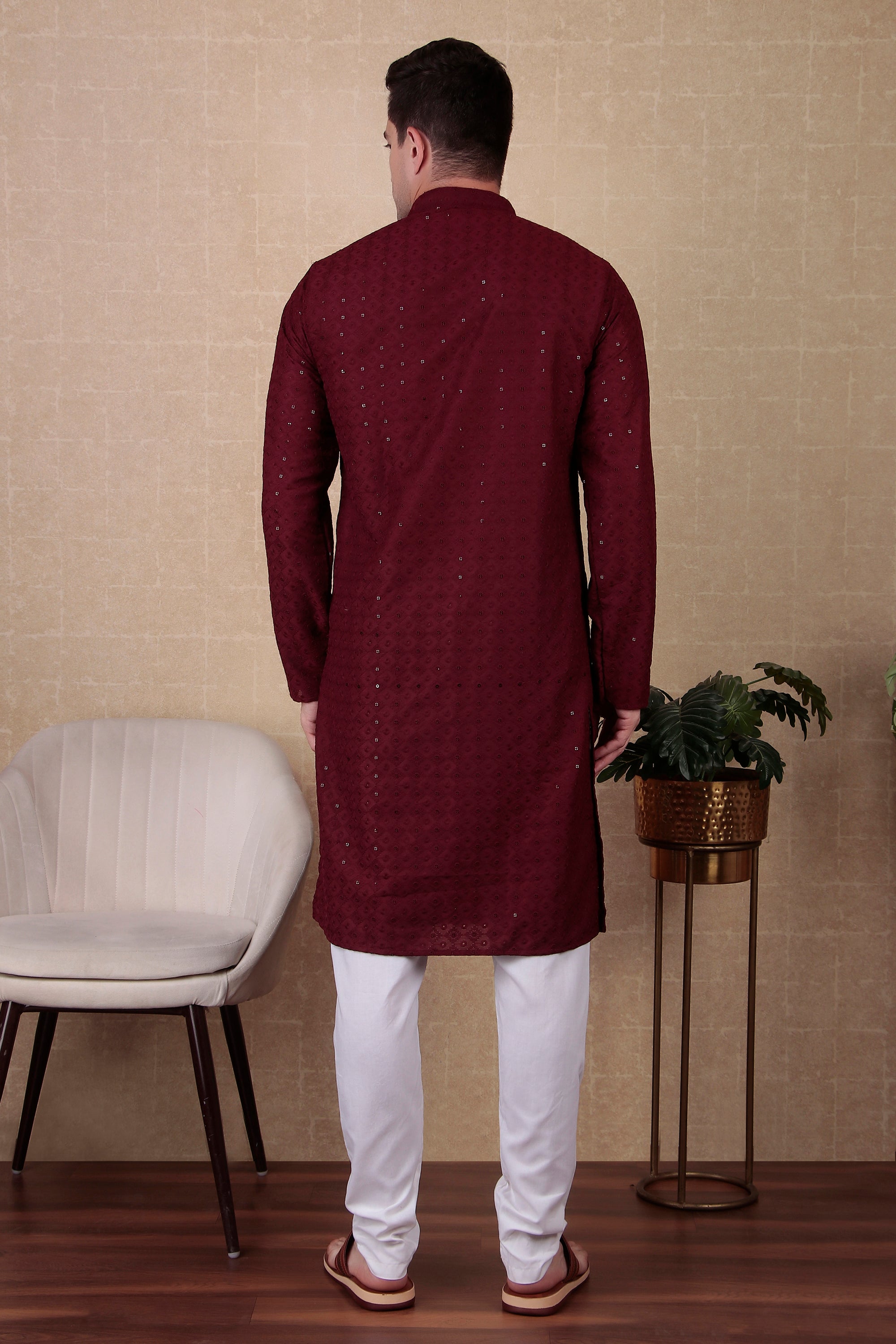 Maroon Bollywood Style Kurta Payjama Set with Sequins – Rich and Glamorous
