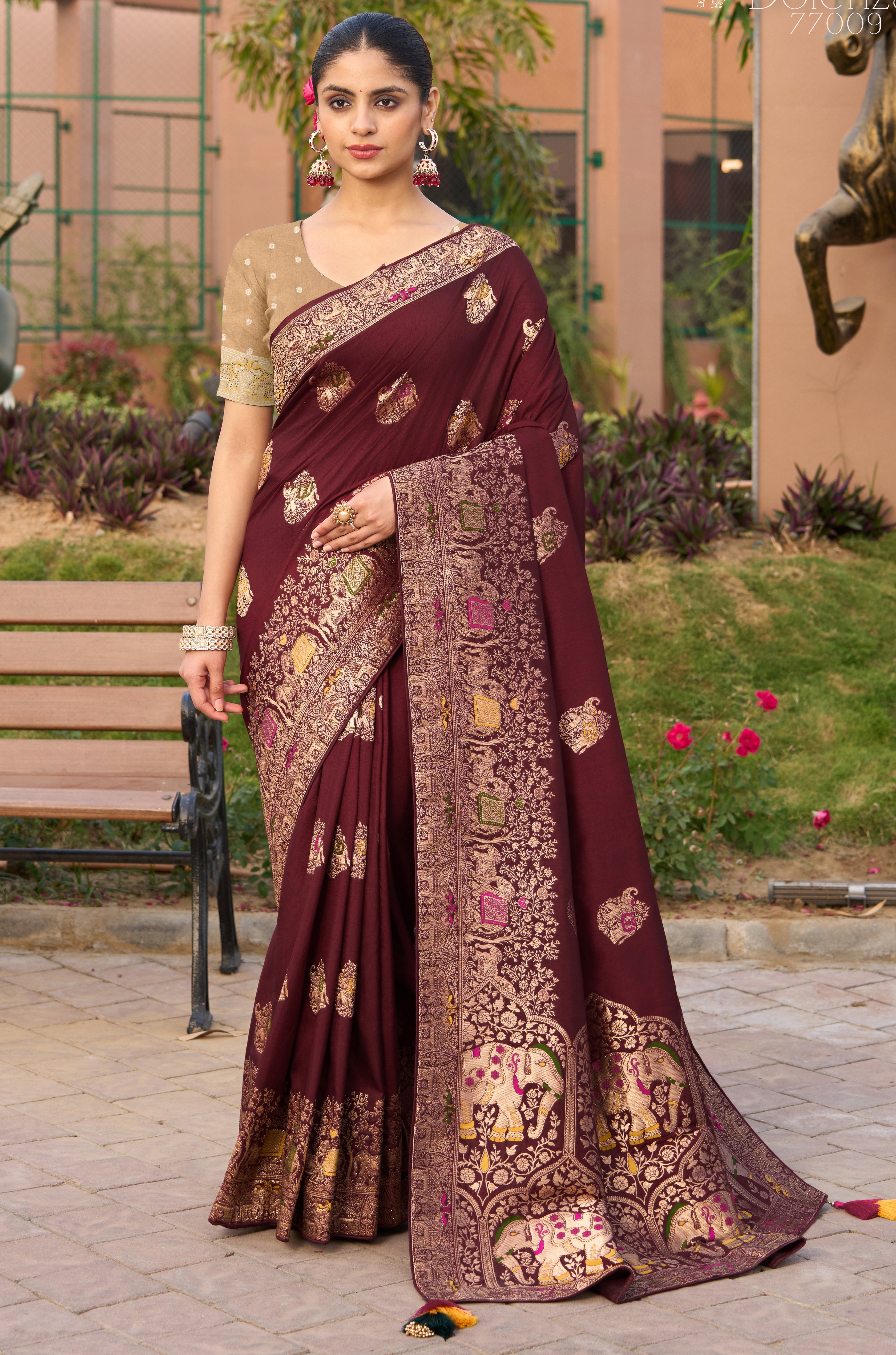 Maroon Color Pure Dola Silk Saree With Jacquard Woven Work
