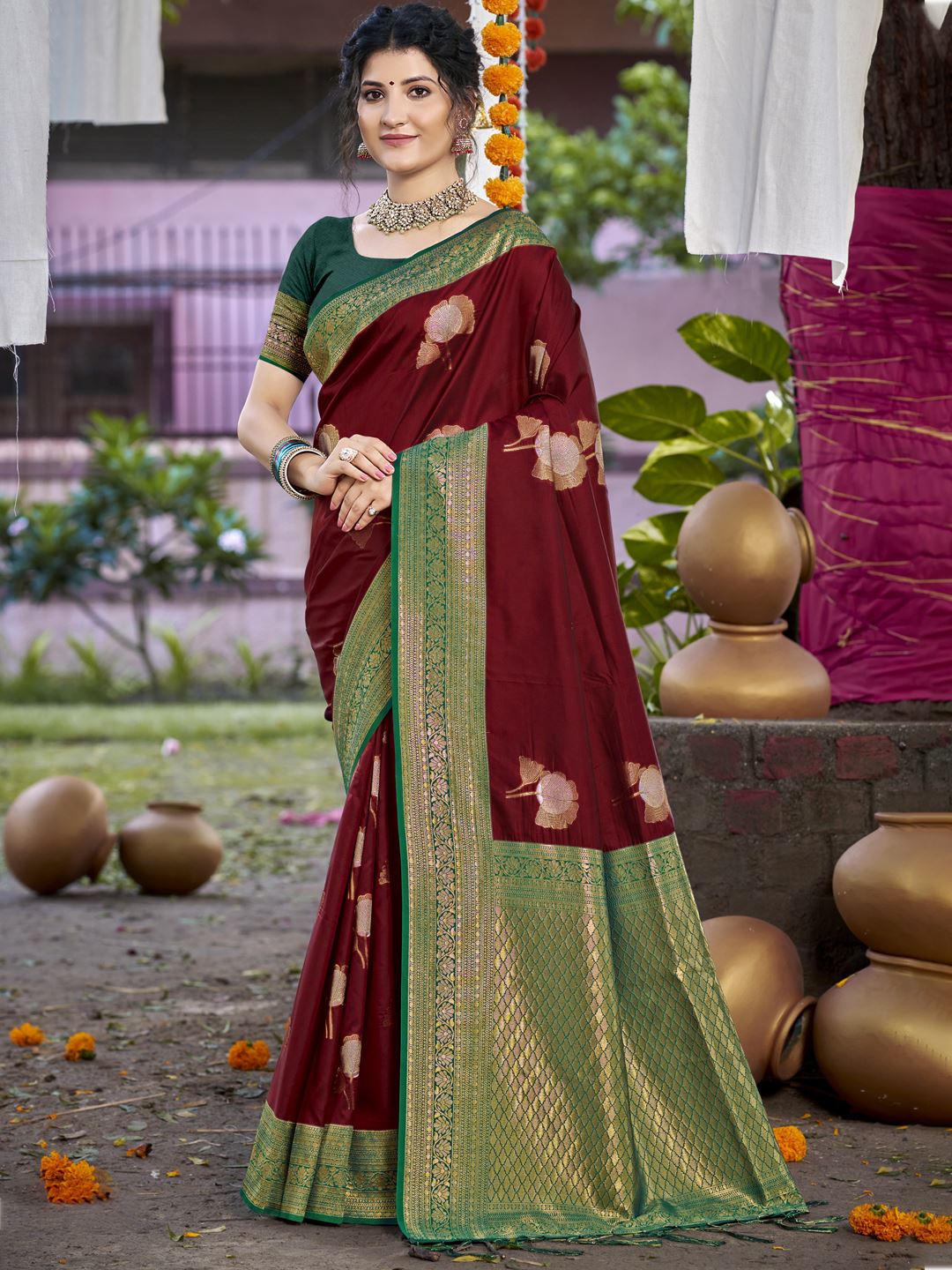 Maroon Color Silk Weaving Classic Saree