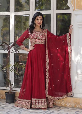 Maroon Faux Blooming Suit With Embroidery Zari Sequins-work