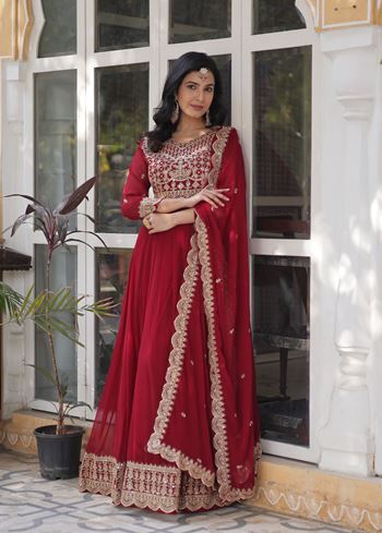 Maroon Faux Blooming Suit With Embroidery Zari Sequins-work