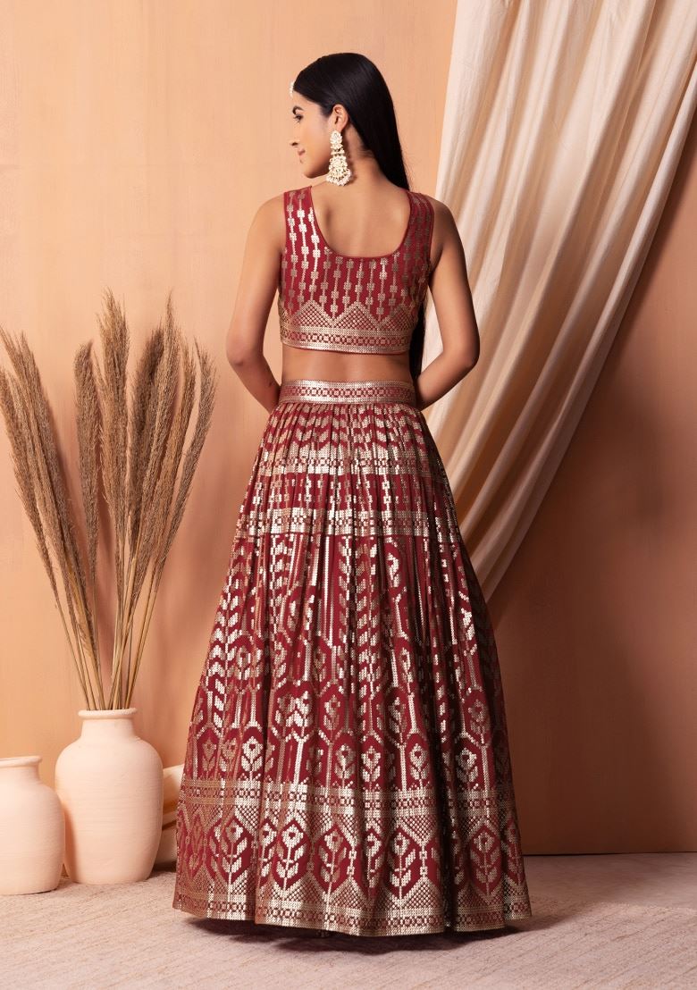 Maroon Georgette Lehenga Choli With Sequins & Thread Embroidery Work