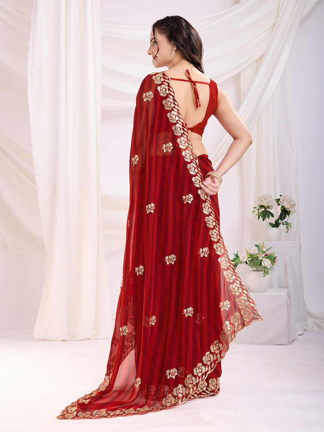 Maroon Georgette Sequins Designer Bollywood Saree