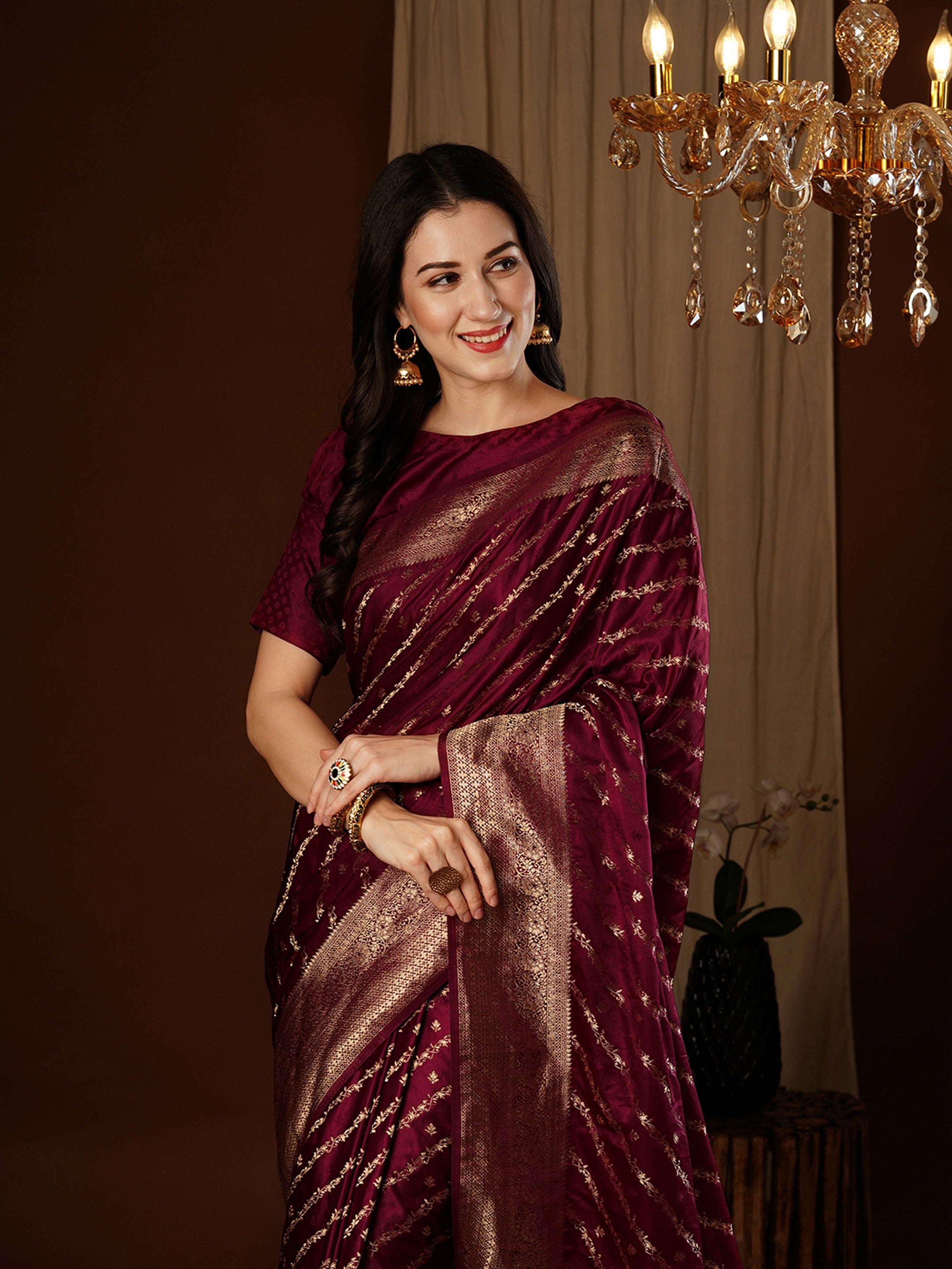 Maroon Glamorous Jacquard Designer Satin Silk Saree