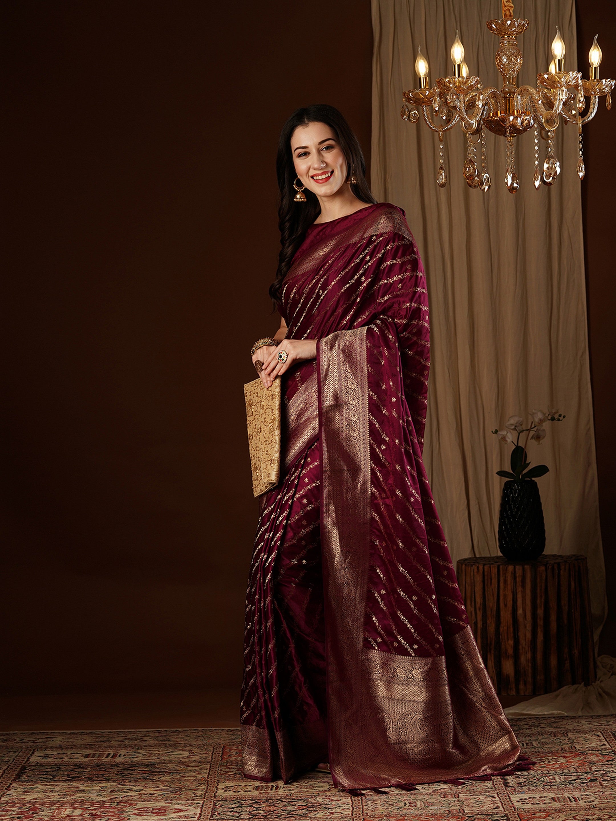 Maroon Glamorous Jacquard Designer Satin Silk Saree