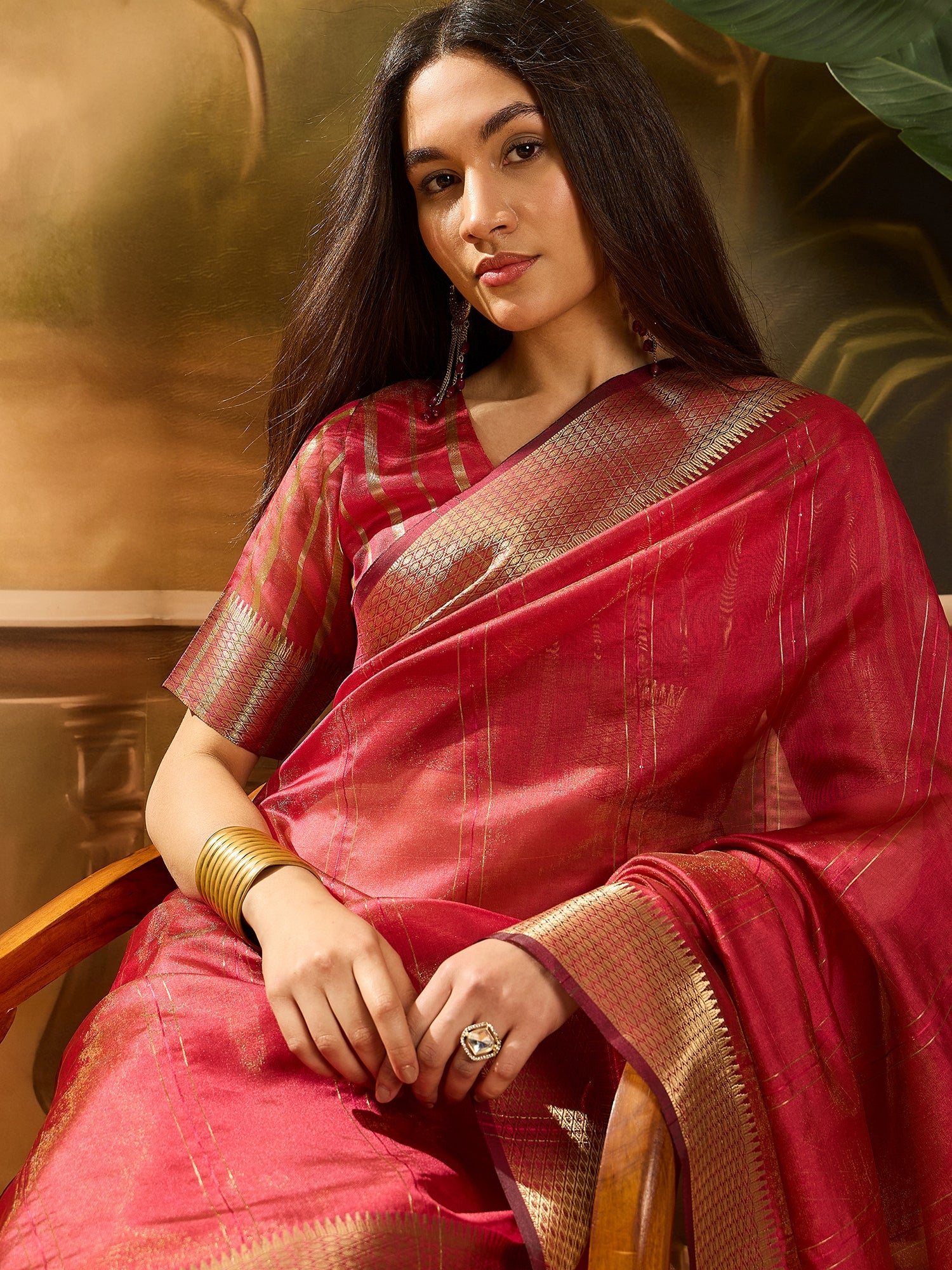 Maroon Khadi Organza Woven Jacquard Designer Ethnic Partywear Saree