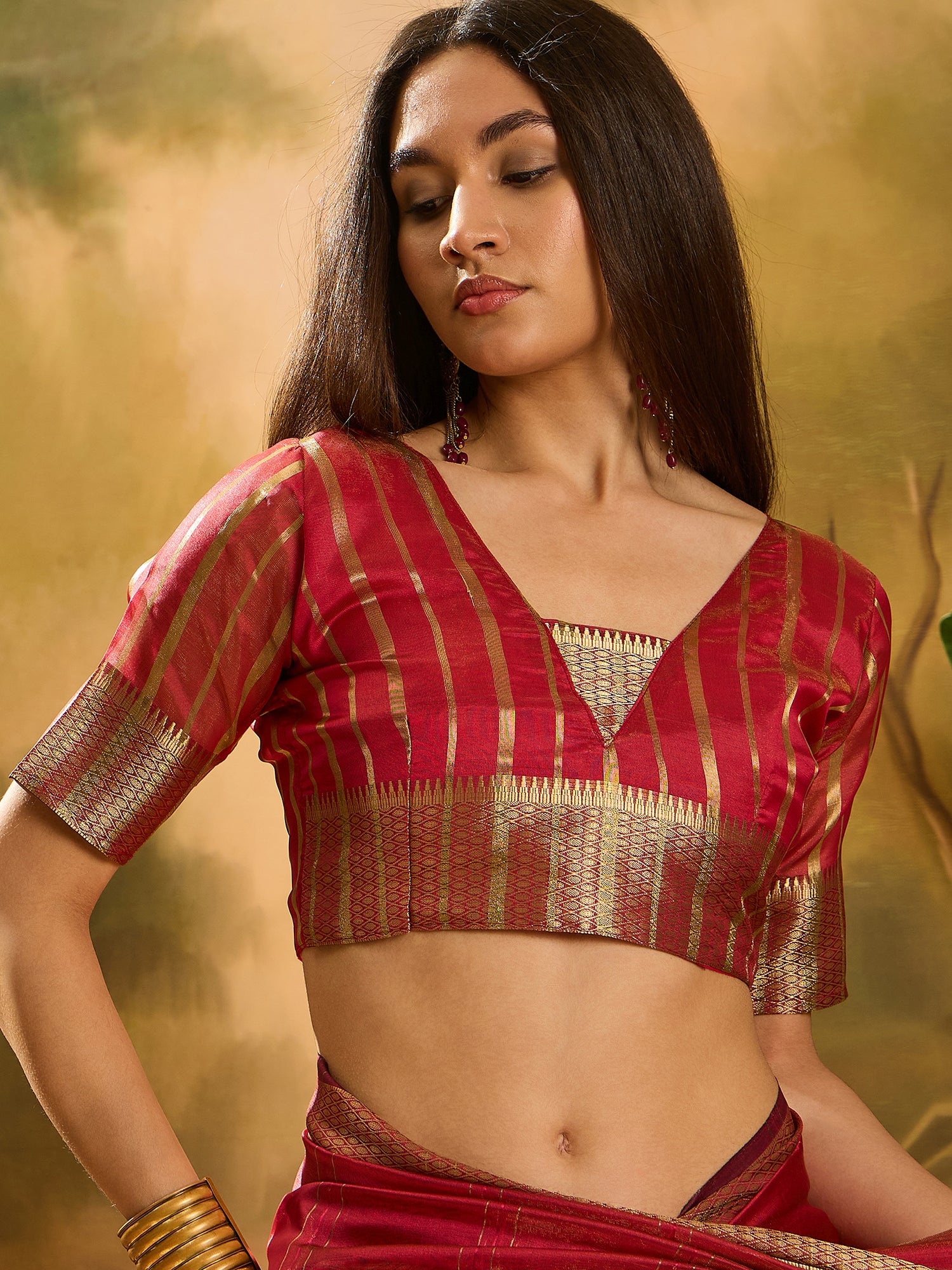 Maroon Khadi Organza Woven Jacquard Designer Ethnic Partywear Saree